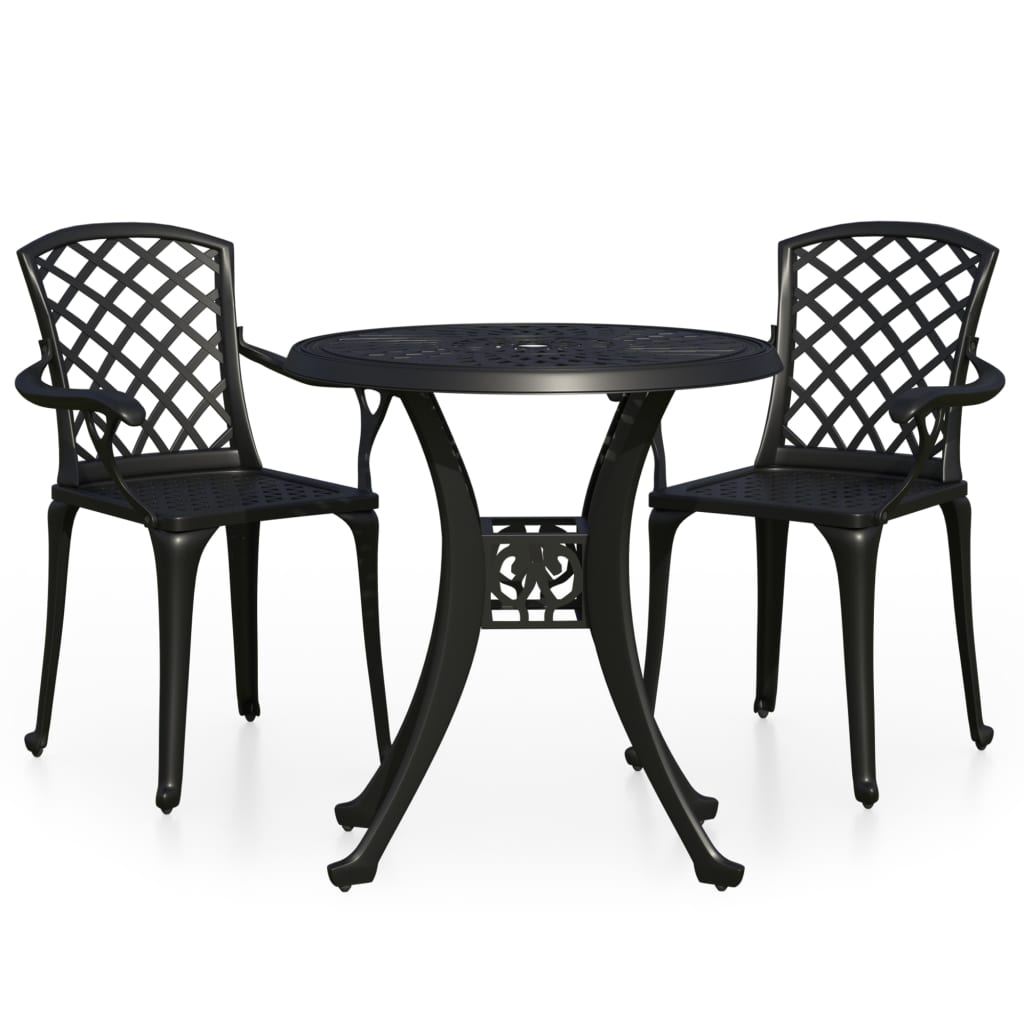 vidaXL Mesa y sillas de bistró 3 piezas aluminio fundido negro