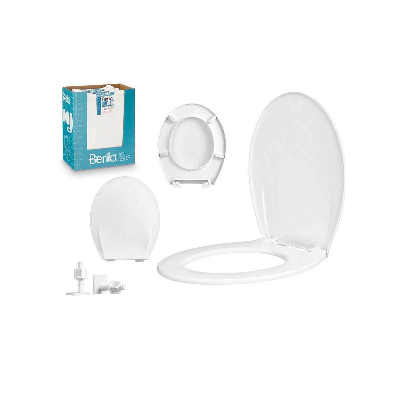Asiento de inodoro universal con forma ovalada – Tapa de WC blanca con cierre suave – Fabricada en plástico resistente – Incluye kit de instalación – Fácil de limpiar y colocar – Ideal para baños del hogar