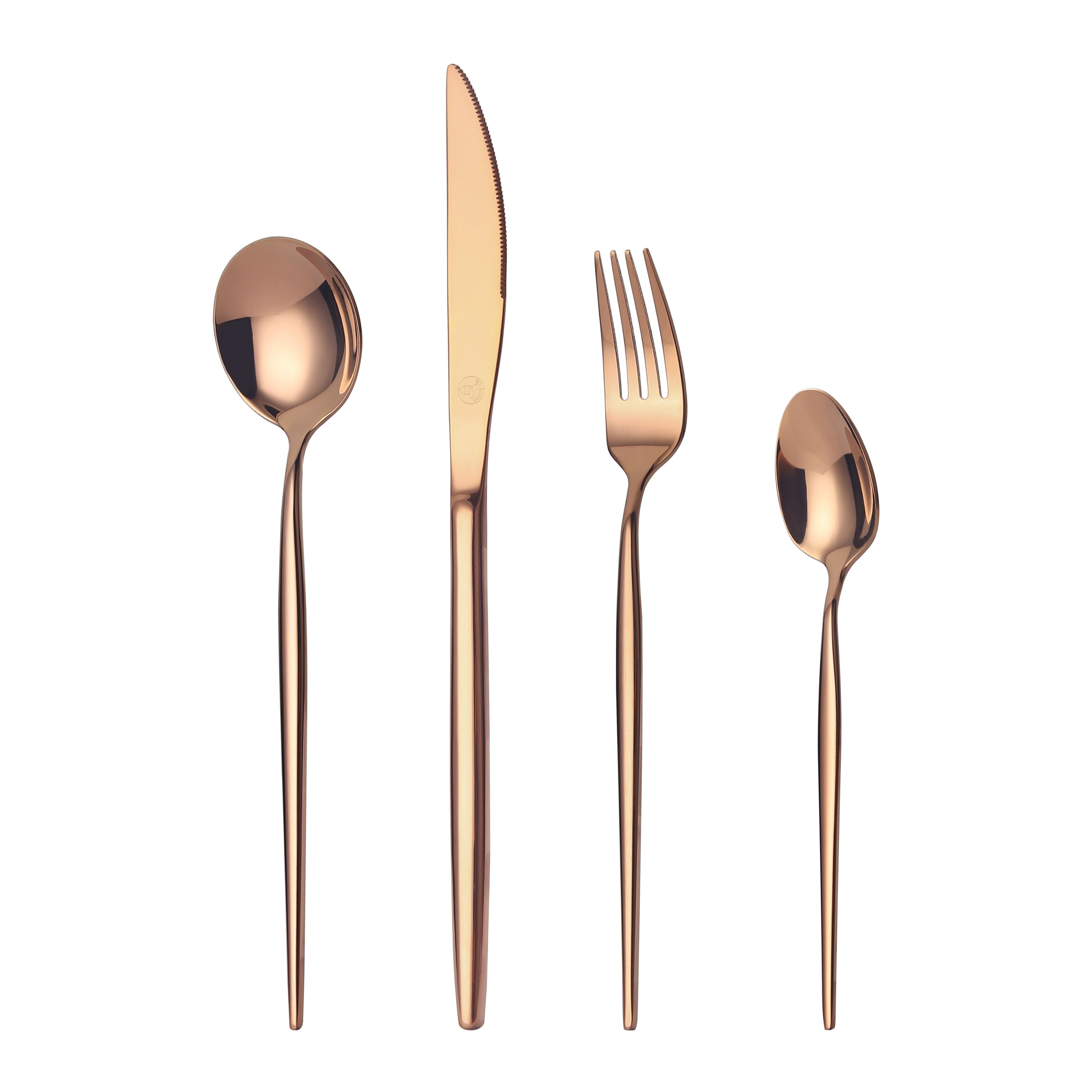Cubertería Profesional Oro Rosa Brillo 24 Piezas Acero Inoxidable 18/0 para 6 Personas Hostelería, Juego de Cubiertos con cuchillo, tenedor, cuchara y cucharilla para Restaurante, Bar y Hotel, Resistente, Apta Lavavajillas, Compra al por Mayor Mr.Spoon