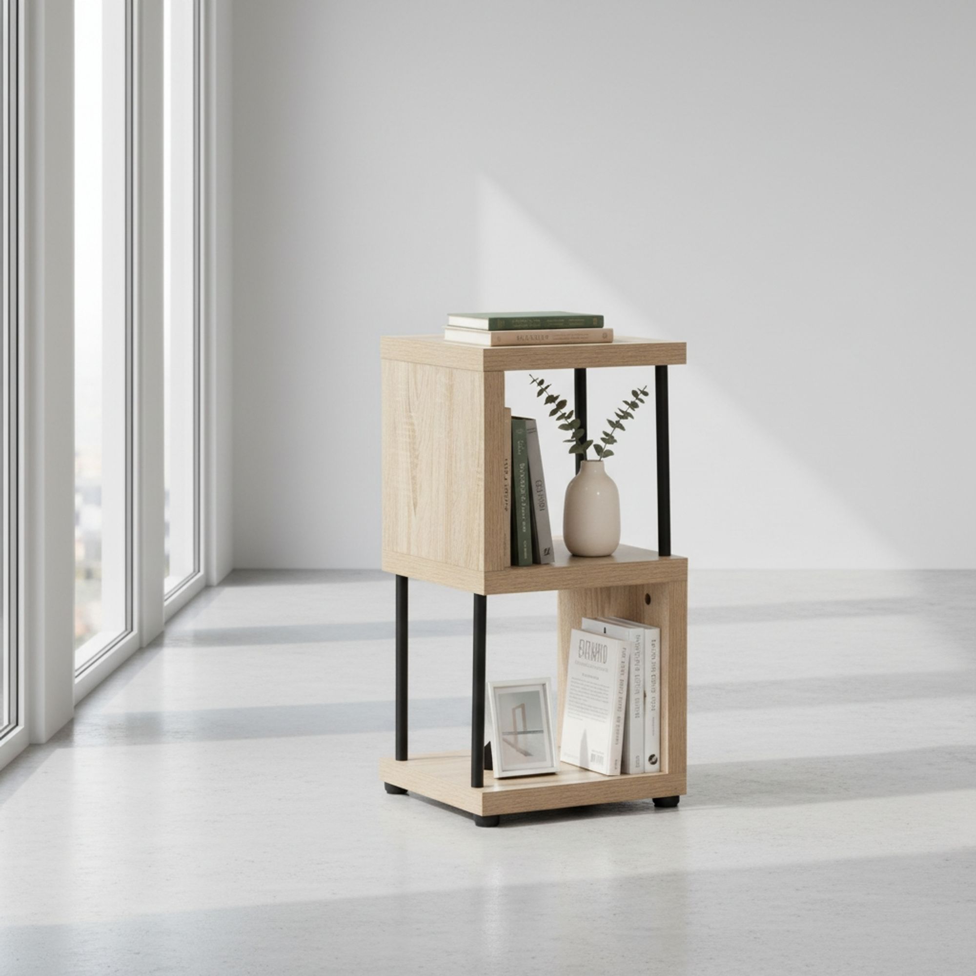 MOBLEKIT | Estanterías Auxiliares de Madera, Metal y Bambú con Montaje sin Tornillos, Muebles Multiusos con Diferentes Niveles para Almacenaje, Libros, Zapatos y Decoración del Hogar