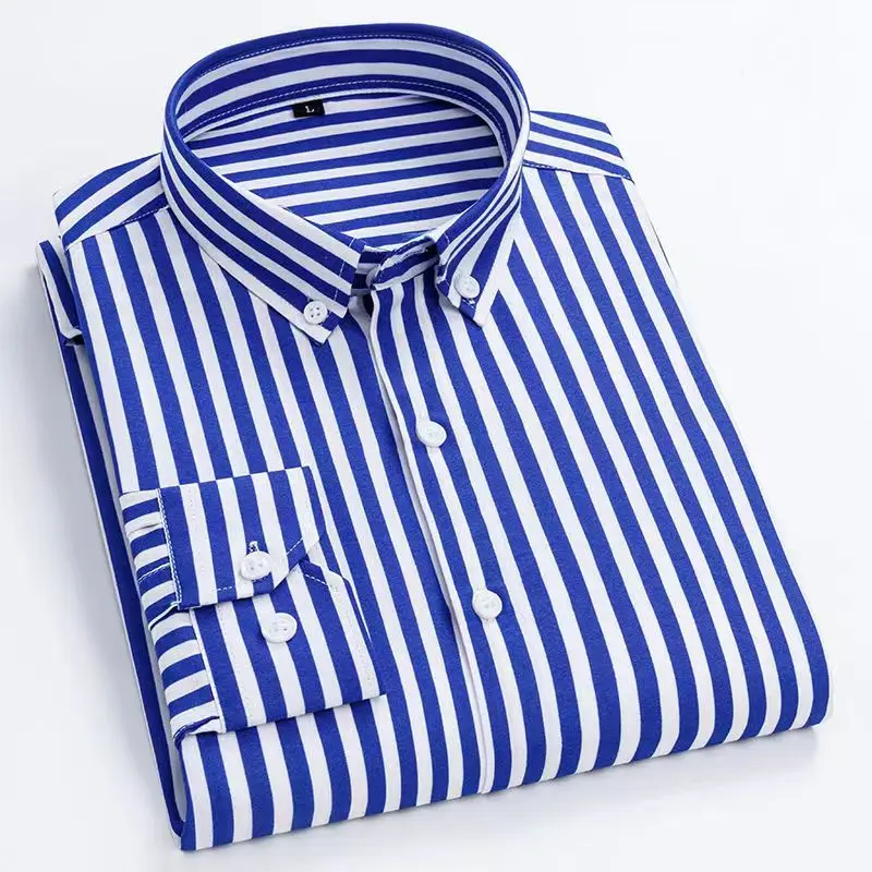 TK Camisa De Negocios Casual Para Hombre 2024 Algodón Transpirable Cómodo Manga Larga Cuadros Rayados Costuras De Color Estilo Inteligente