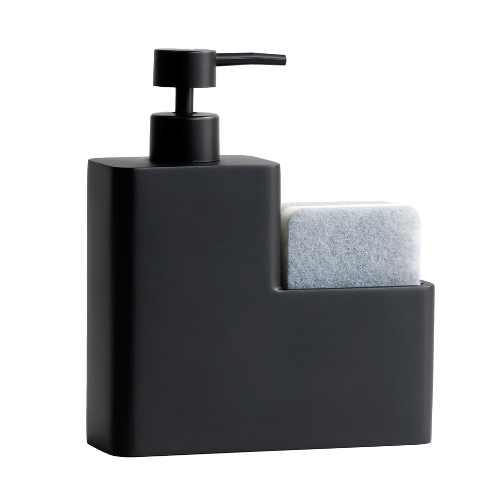 TK Dispensador De Jabón Para Cocina Y Baño 450ml Negro Con Soporte Para Esponja Y Botella De Jabón Para Lavar Platos
