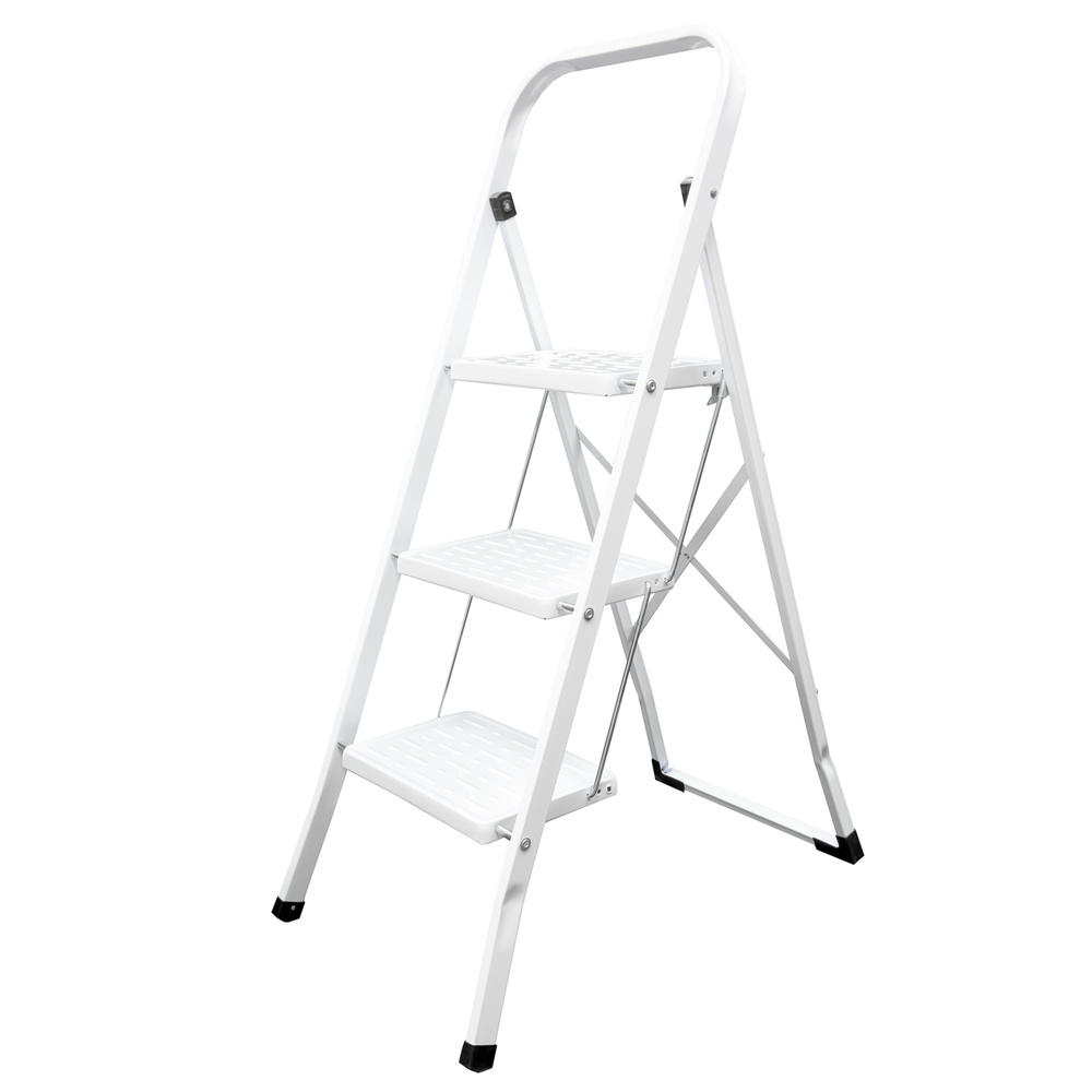 ORYX Escalerilla Plegable de Acero Doméstica (3 Peldaños) | Escalera Ancha de 0,70 m con Peldaños Antideslizantes (20x30 cm) y Pasamanos de Seguridad | Soporta hasta 150 kg para Cocina, Hogar y Despensa