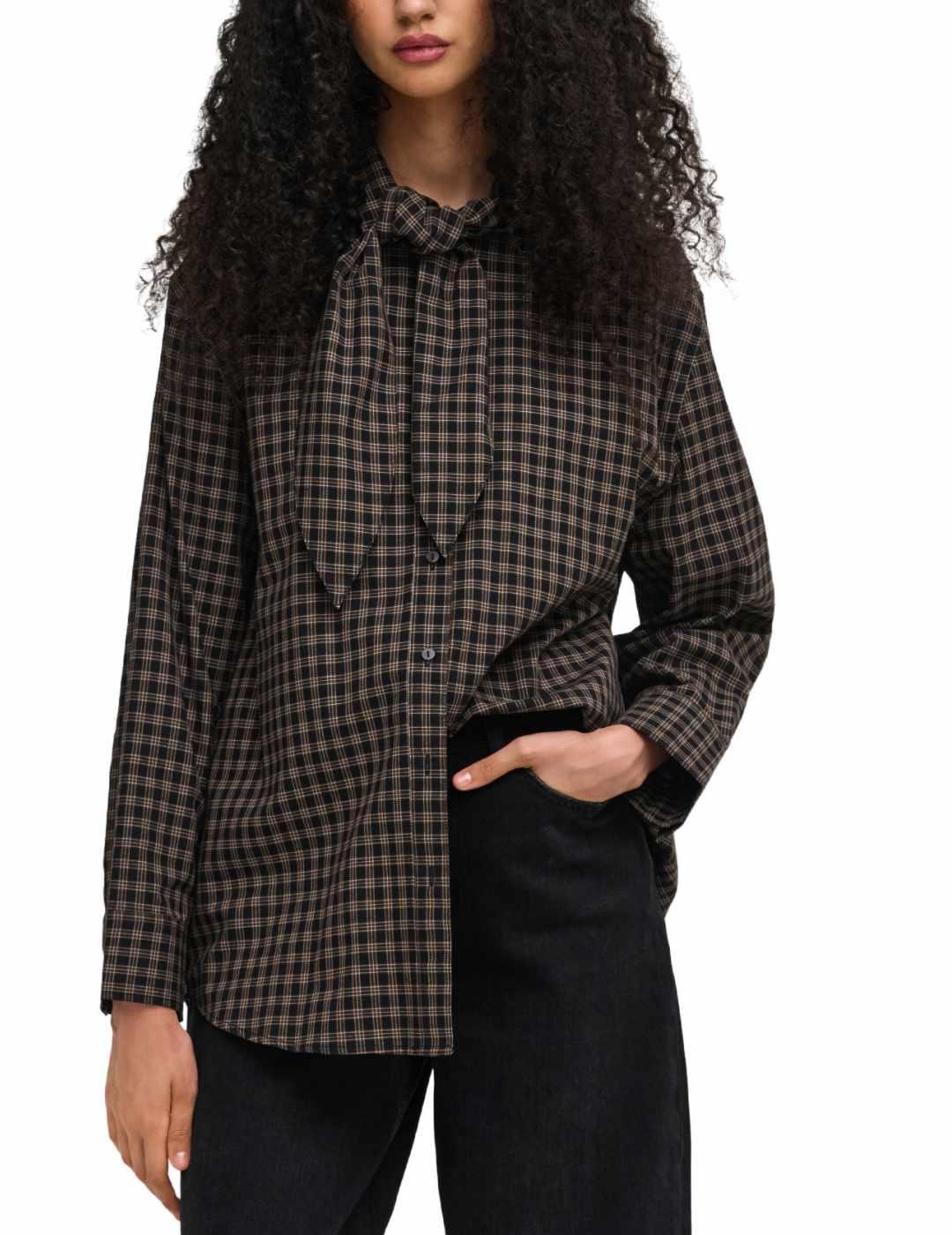 Camisa Only Maylin lazo cuadros negra de mujer