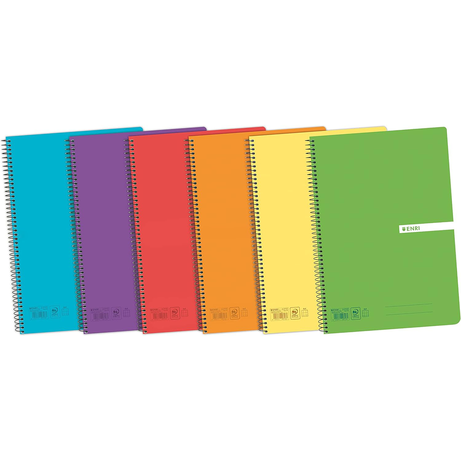 Libretas ENRI, Enri, Pack 3/5 Libretas de Cuadriculadas,  Cuadernos A4 (Folio), Cuadrícula 4x4 Tapa Plástico, 80 Hojas. Pack 5 Libretas 90g de gramajes, Colores Aleatorios