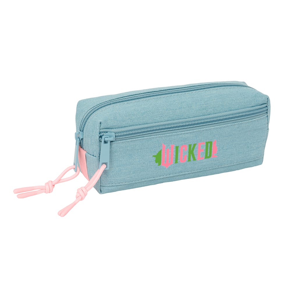 SAFTA | Portatodo Rectangular Wicked con Goma Elástica Trasera Estuche Escolar Tipo Organizador con 1 Compartimento y Cremallera, Acoplable a Cuaderno o Carpeta, Vuelta al Cole, Asa de Mano Lateral