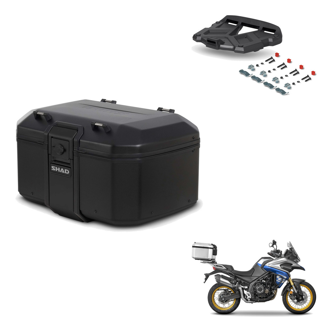 Baul Trasero + Soporte Montaje + Parrilla Tr55 Terra Pure Black KIT-455801