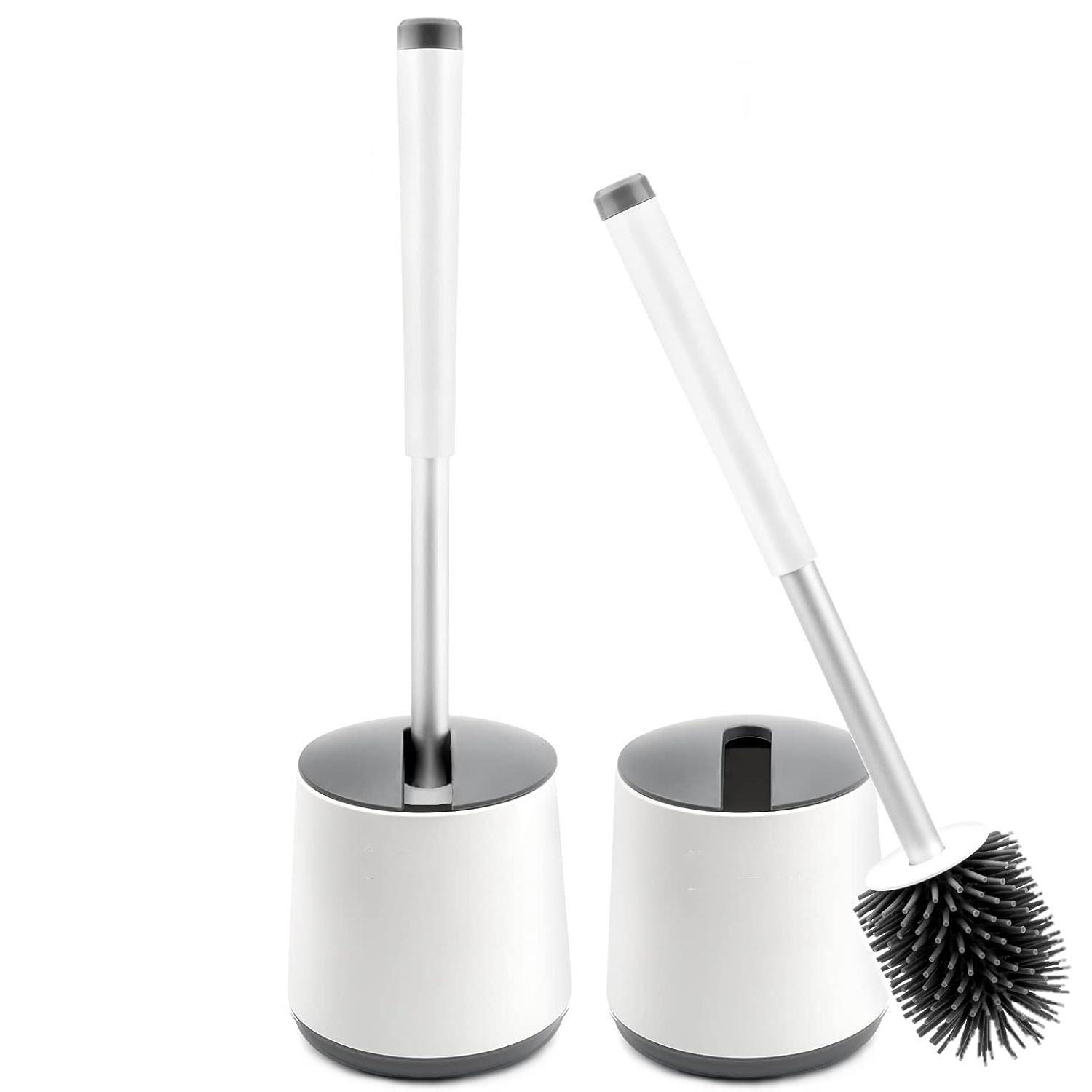 Cepillo y Soporte para Inodoro 2025, BIBURY Escobillas de Baño Silicona Paquete de 2, Accesorios Baño/Escobilla WC/Cepillo Limpieza, Cepillo Y Soporte para Inodoro de Silicona, Cerdas Flexibles (Blanco)