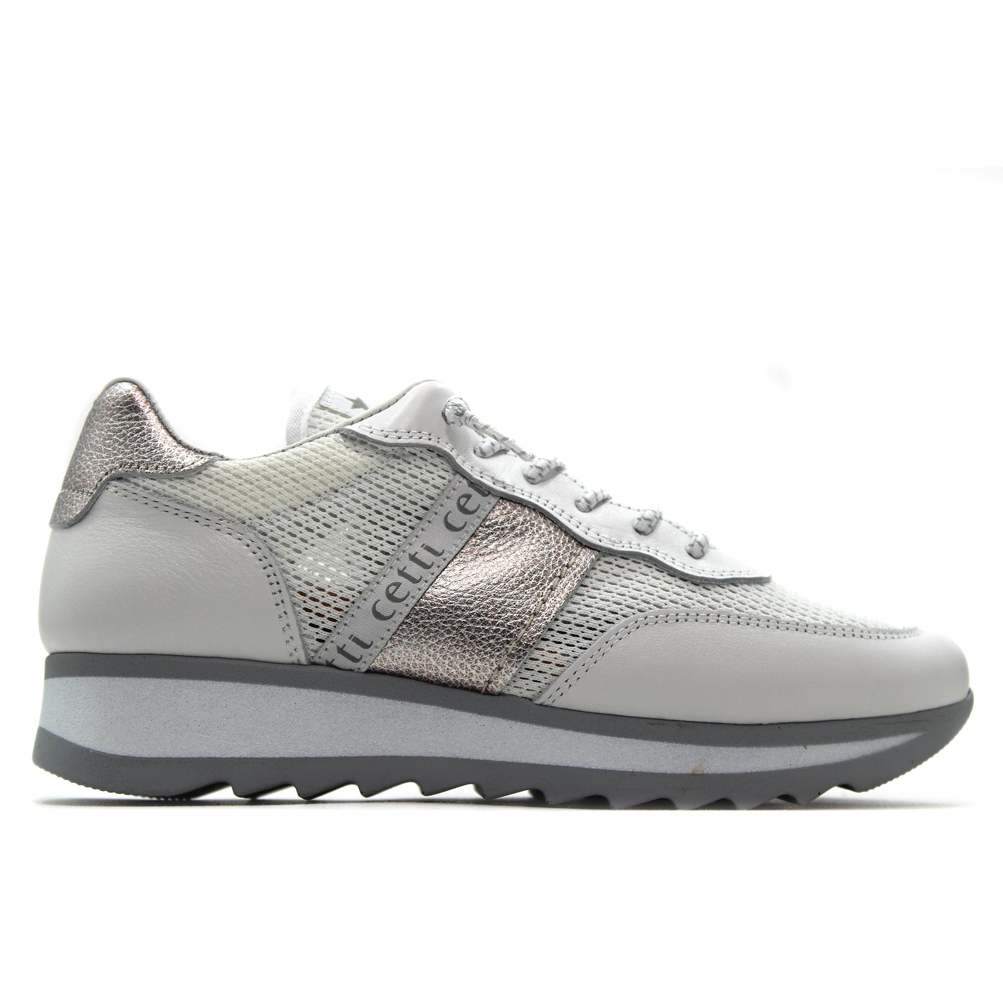 Cetti C-849 Zapato casual de piel y textil, cuña baja, cordón elástico, suela de goma, para señora