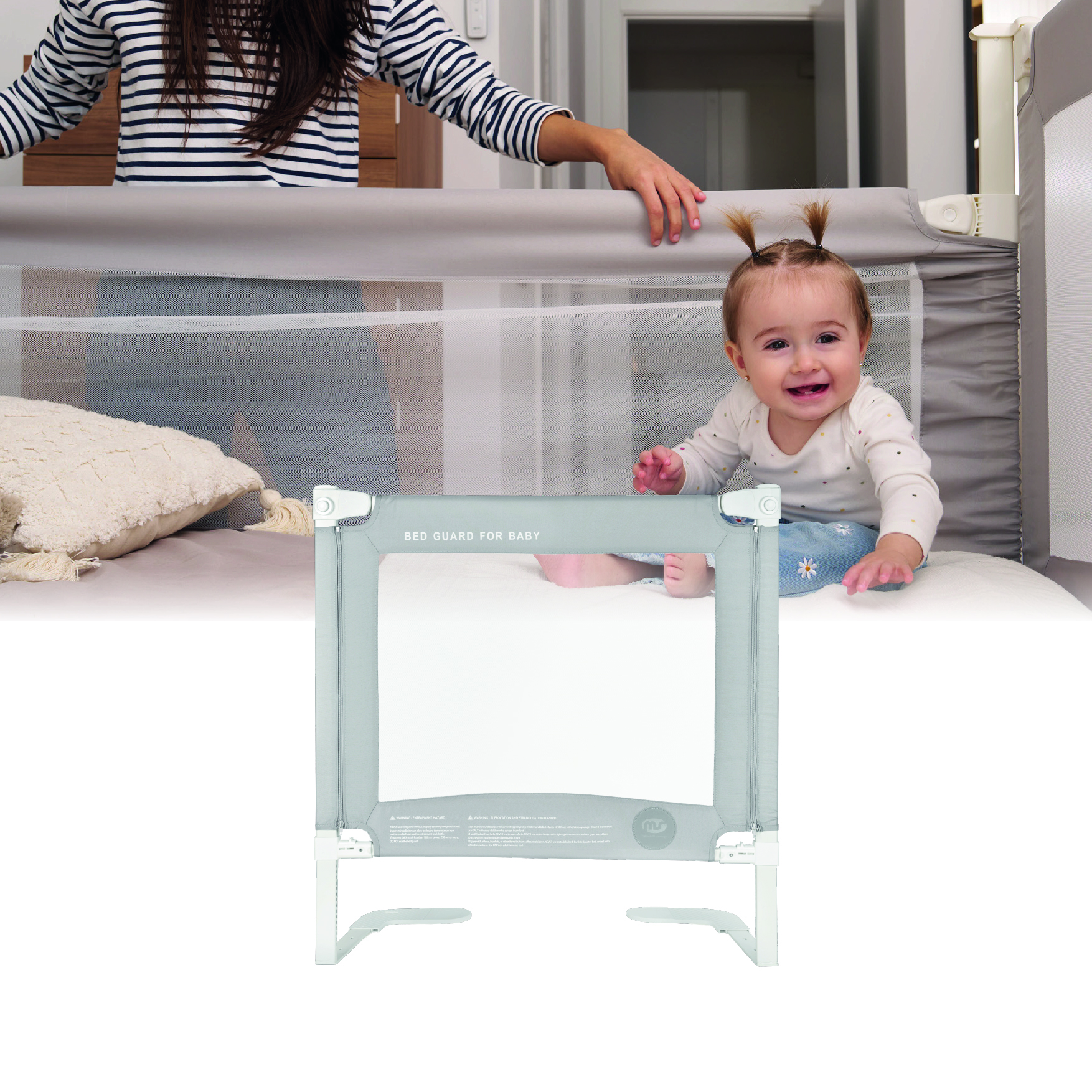 MS - Barrera de Seguridad Bebe Tall 190cm - 150 cm y 90 Cm + Enganches - Muy Alta y Resistente Con Mecanismo de Bajada- Gris