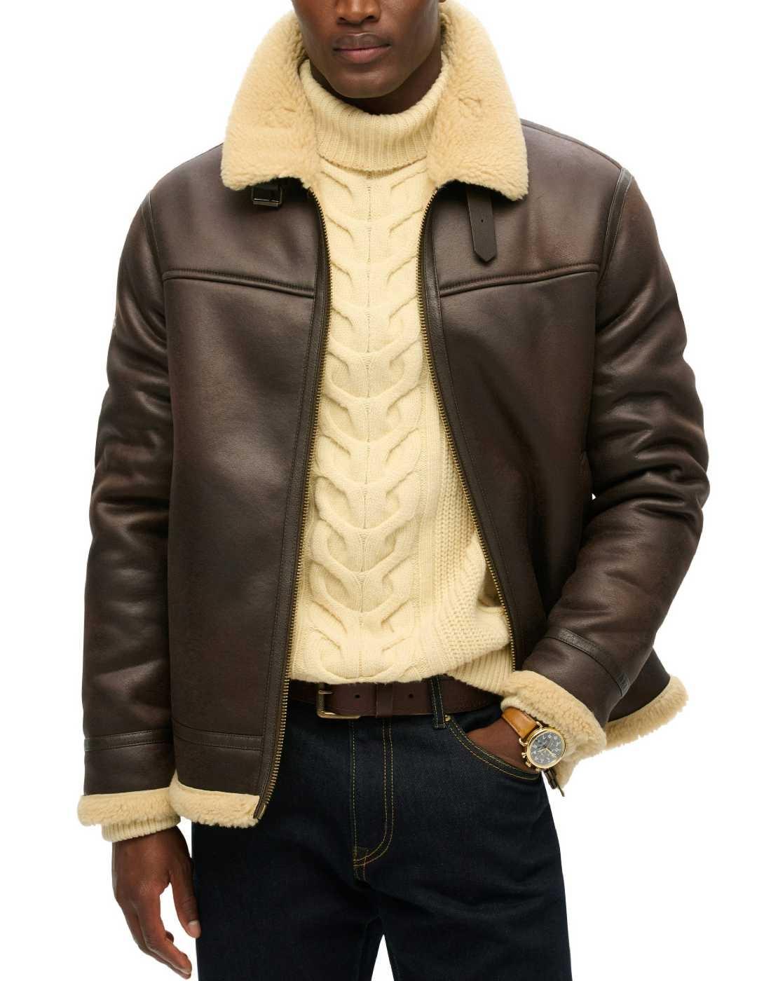 Chaqueta Superdry aviador marrón borreguito para hombre