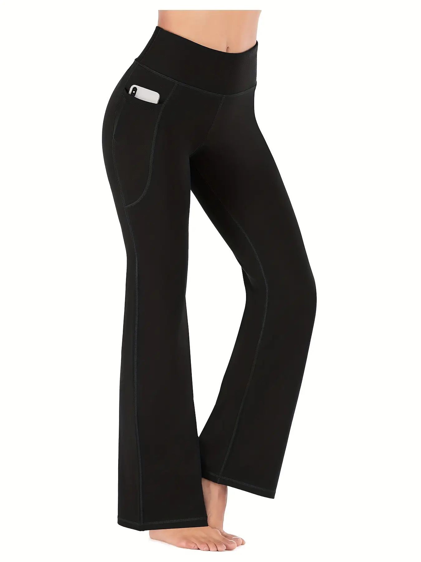 TK Pantalones De Yoga Para Mujer Con Bolsillos Cintura Alta Flared Leg Tummy Tuck FitneCasualandex Polyester Ponte-de-Roma