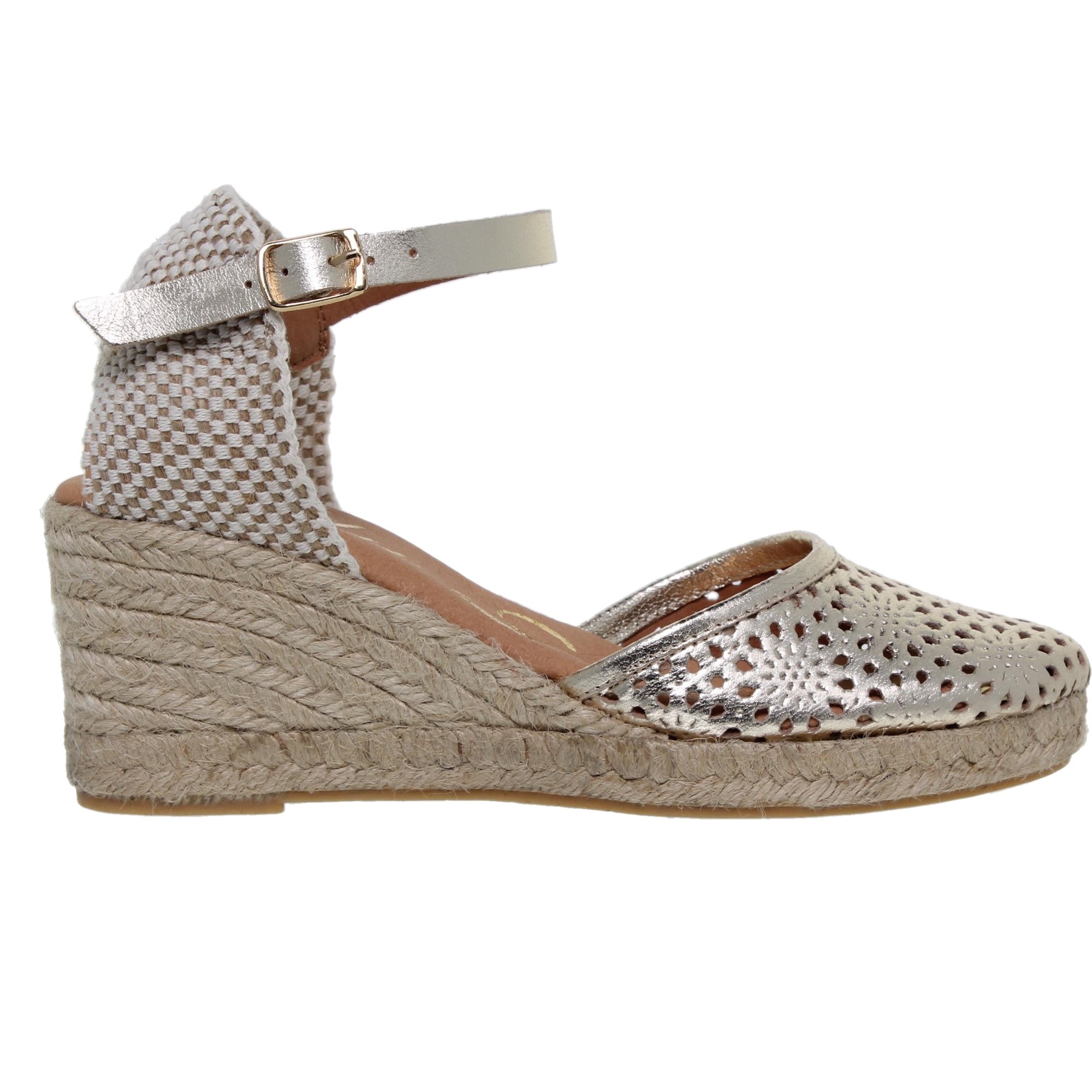 Blusandal 2067blu Sandalia Cuña Esparto Mujer Piel Platino