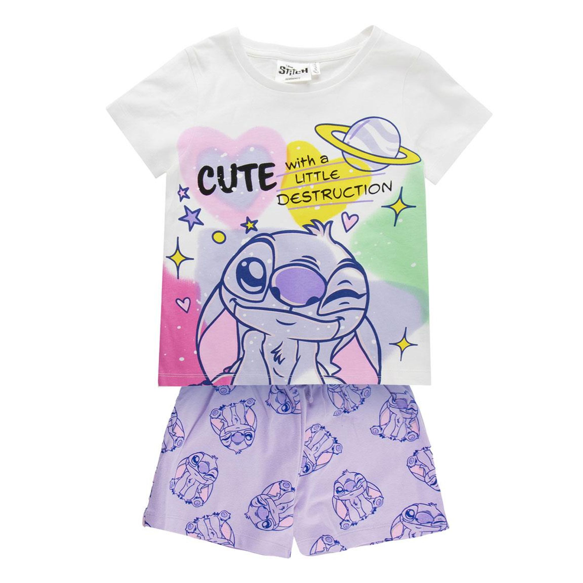 Pijama Corto Stitch 2 Piezas - Conjunto Verano Disney con Camiseta Manga Corta y Pantalón Corto, Pijama Suave y Transpirable, Ropa de Dormir Cómoda