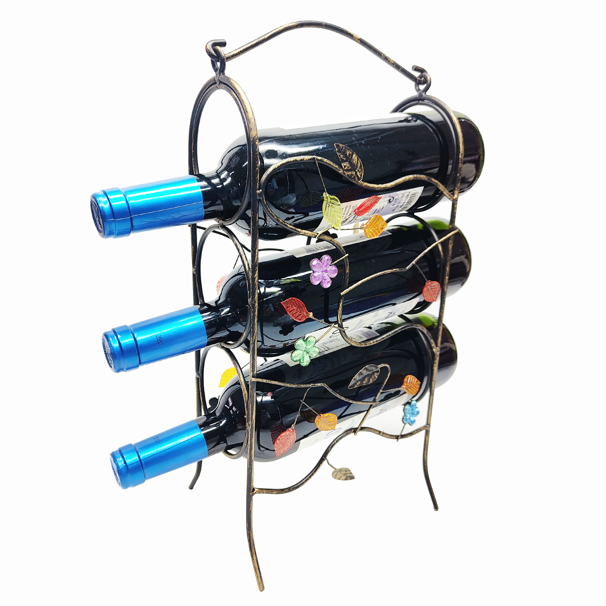 UD - Botellero Metálico Decorativo – Organizador Elegante para Botellas de Vino y Bebidas