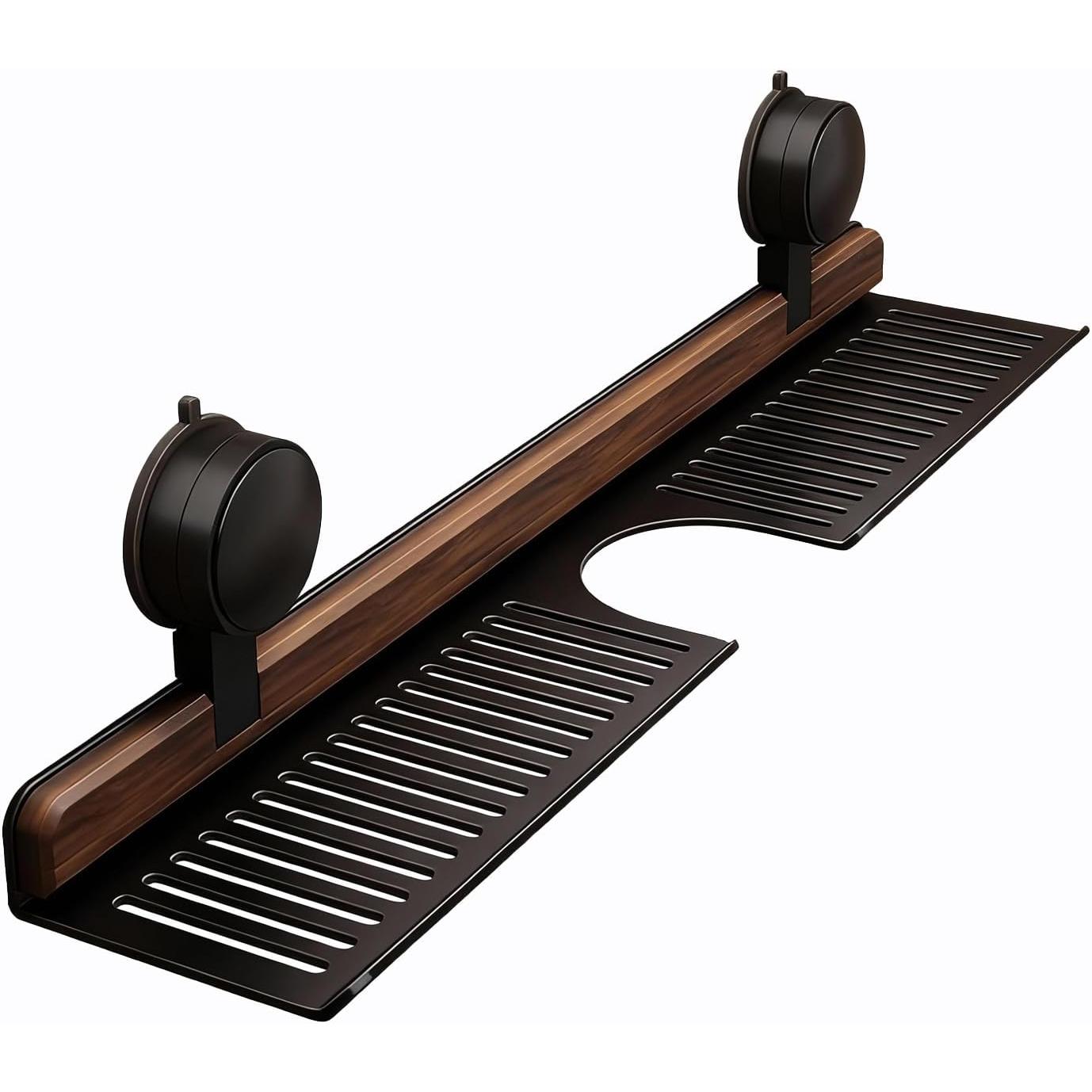 Estante de baño con ventosa de nogal, montado en la pared, sin taladrar, cesta de almacenamiento, accesorios para baño y cocina, estilo moderno