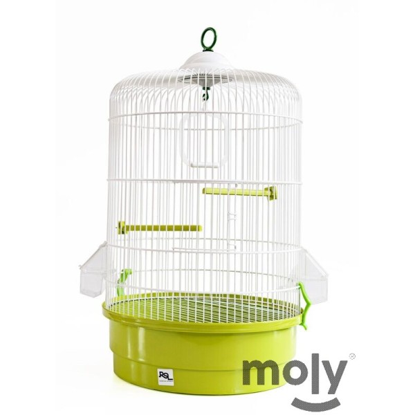 MOLY Jaula Redonda para Pájaros Exóticos y Tropicales con Comederos Externos y Palos Posaderos