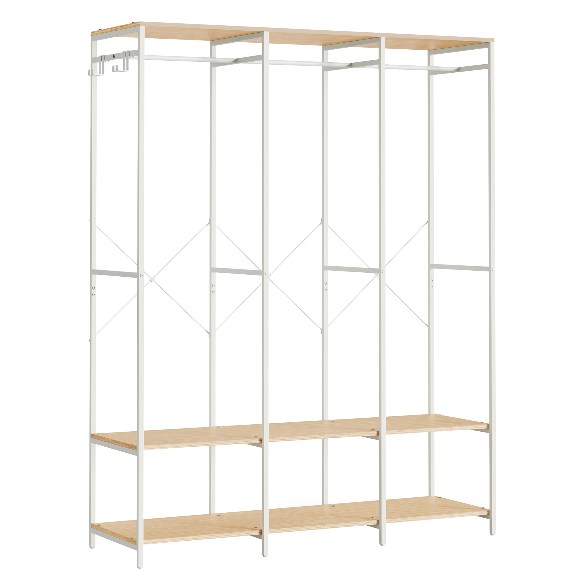 SONGMICS Armario de Ropa Portátil, Armario Plegable, Perchero, Organizador Armario, con Barras de Colgar, Estantes de Almacenamiento, Ganchos Extraíbles, 40 x 141 x 180 cm, Beige Natural