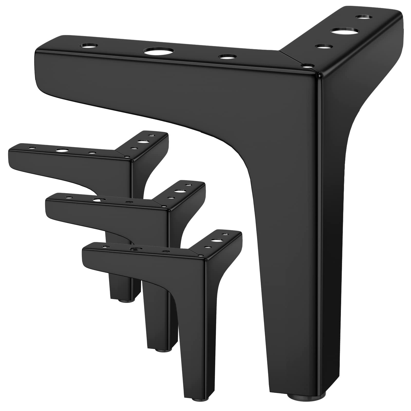 TK Juego de 4 Patas para Muebles con Carga de hasta 800 KG, Patas de Mesa de Metal Modernas de 10 cm en Forma de Triángulo, Patas para Muebles con Pasador para Armario, Sofá, con 16 Tornillos y 4 Protectores de Patas, Negro