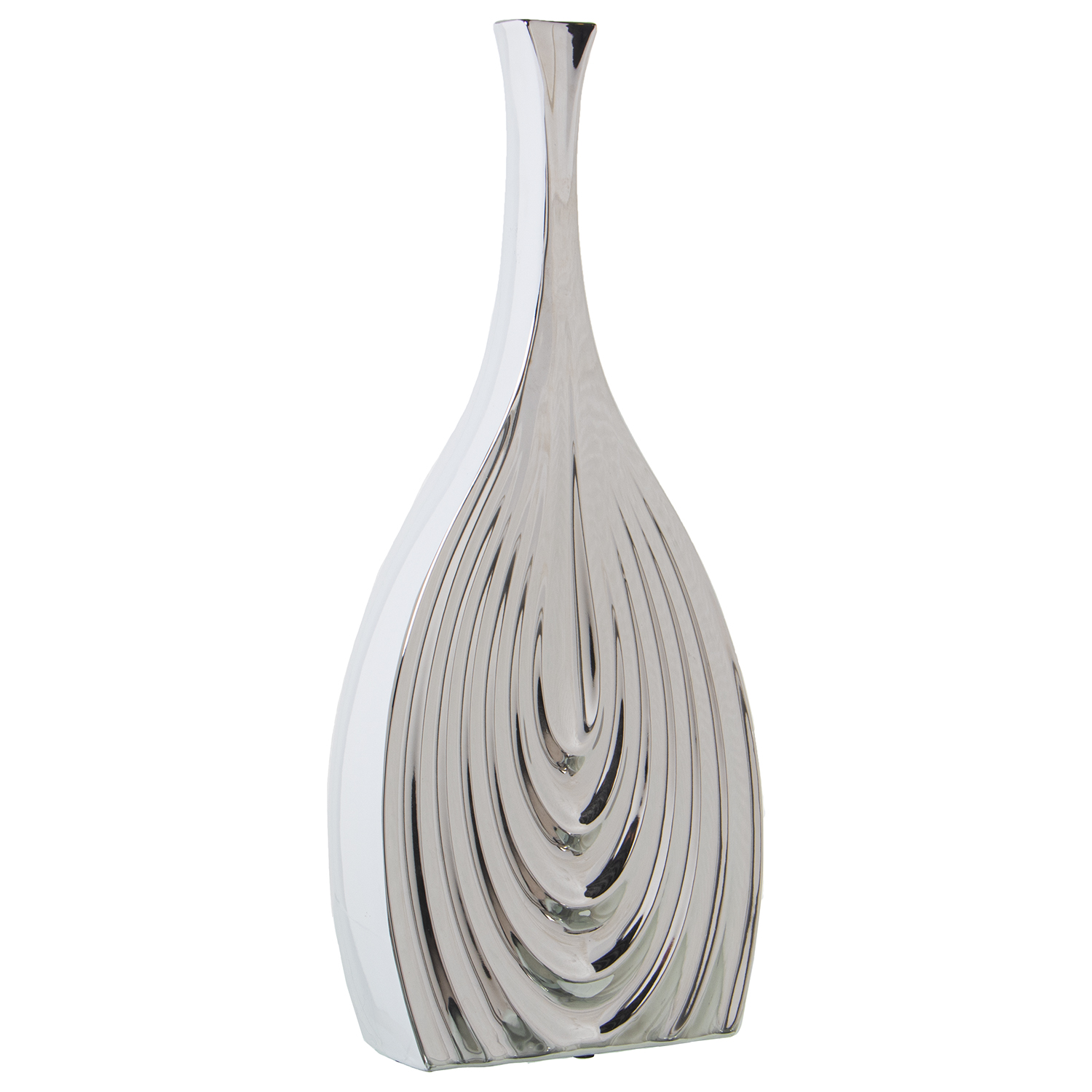 Jarron ceramica 47cm blanco, plata 20x8x47cm