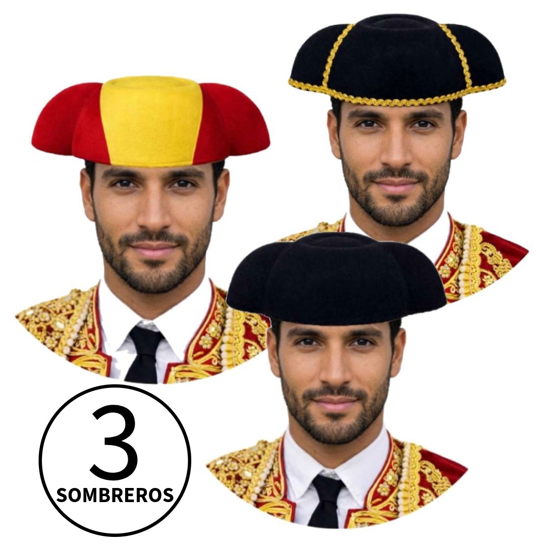 Pack Monteras de Torero para Disfraz Adulto - Sombrero Español Talla única | Carnaval, Fiesta Halloween y Feria, Kebedo Moda