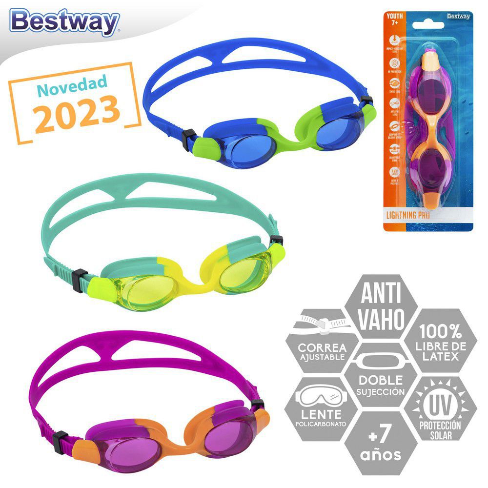 Gafas de Natación Bestway para Niños/adultos Protección UV, Ajuste Cómodo Color Surtido 1 unidad