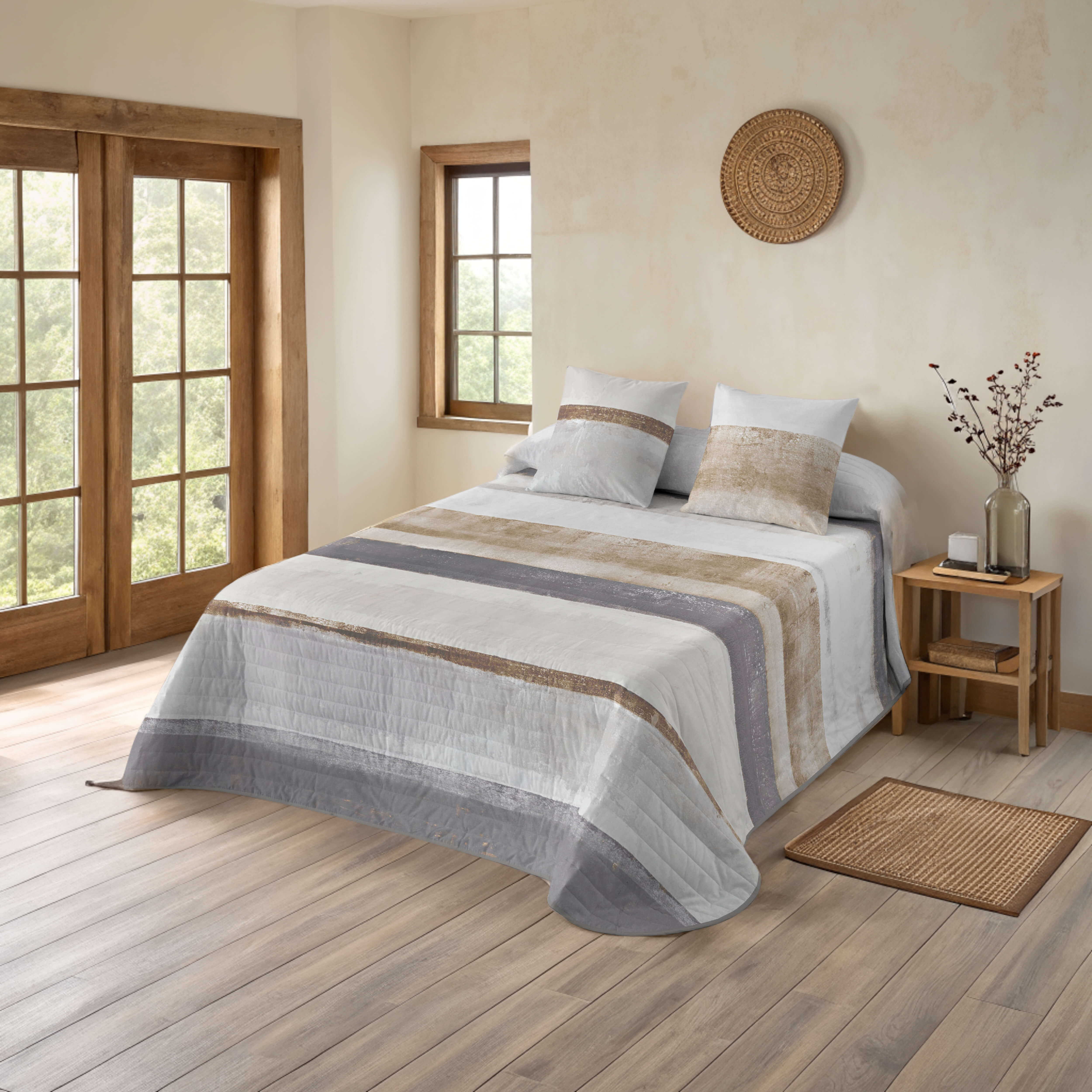 NATURALS - Colcha Bouti Estampada - Tejido Microfibra 100% Poliéster Extra Suave - Relleno 100% Poliéster - Fabricado en España - Modelos Geométricos - Cama 90/135/150/180 cm