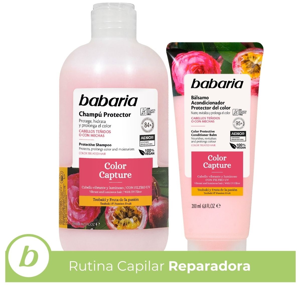 Babaria - Rutina Capilar Cabellos Teñidos O Con Mechas Champu + Acondicionador | Champú tinte | Protege y prolonga el color | Antioxidante con filtro UV