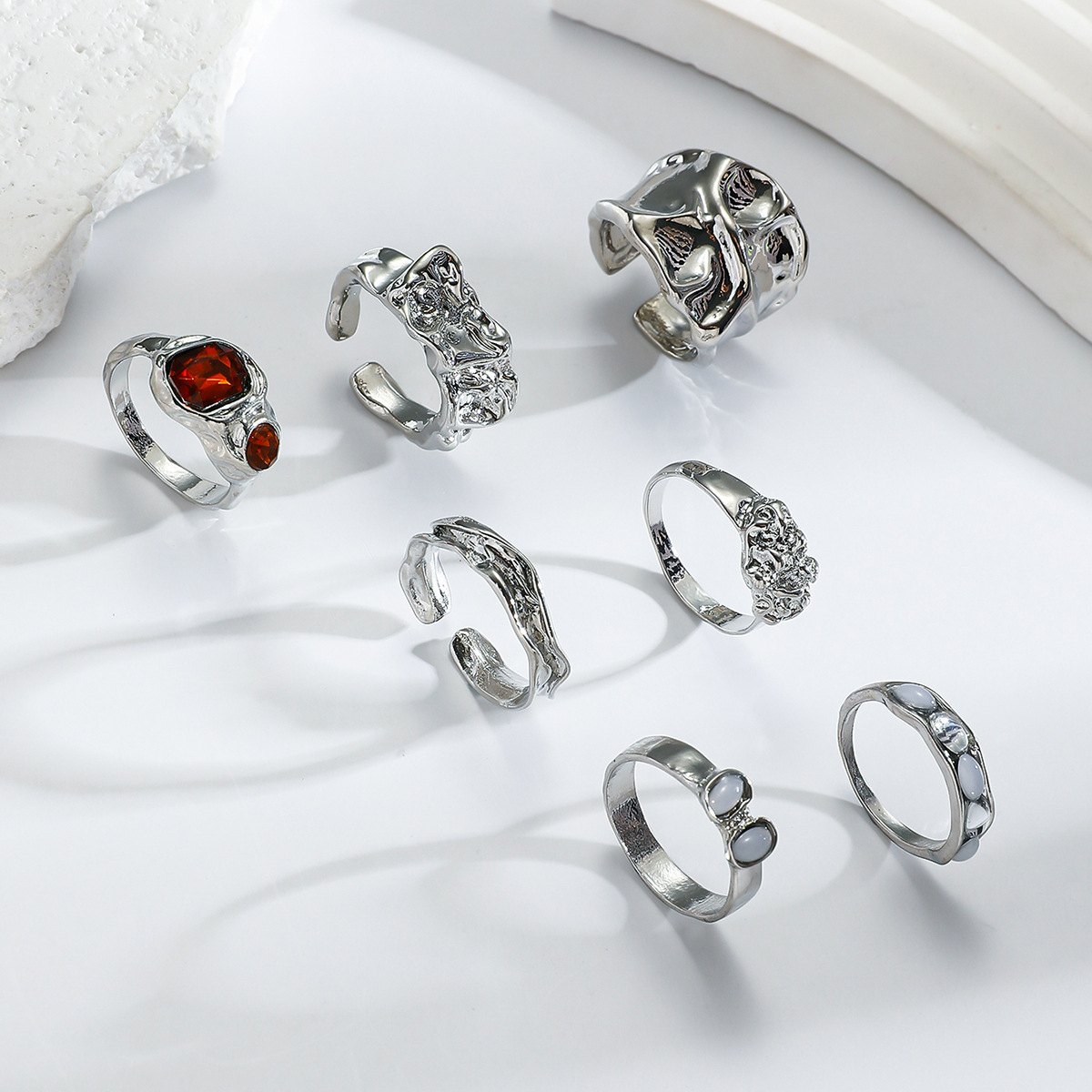 Conjunto de anillos gruesos vintage para mujer, anillos apilables, joyería de moda, tamaño ajustable
