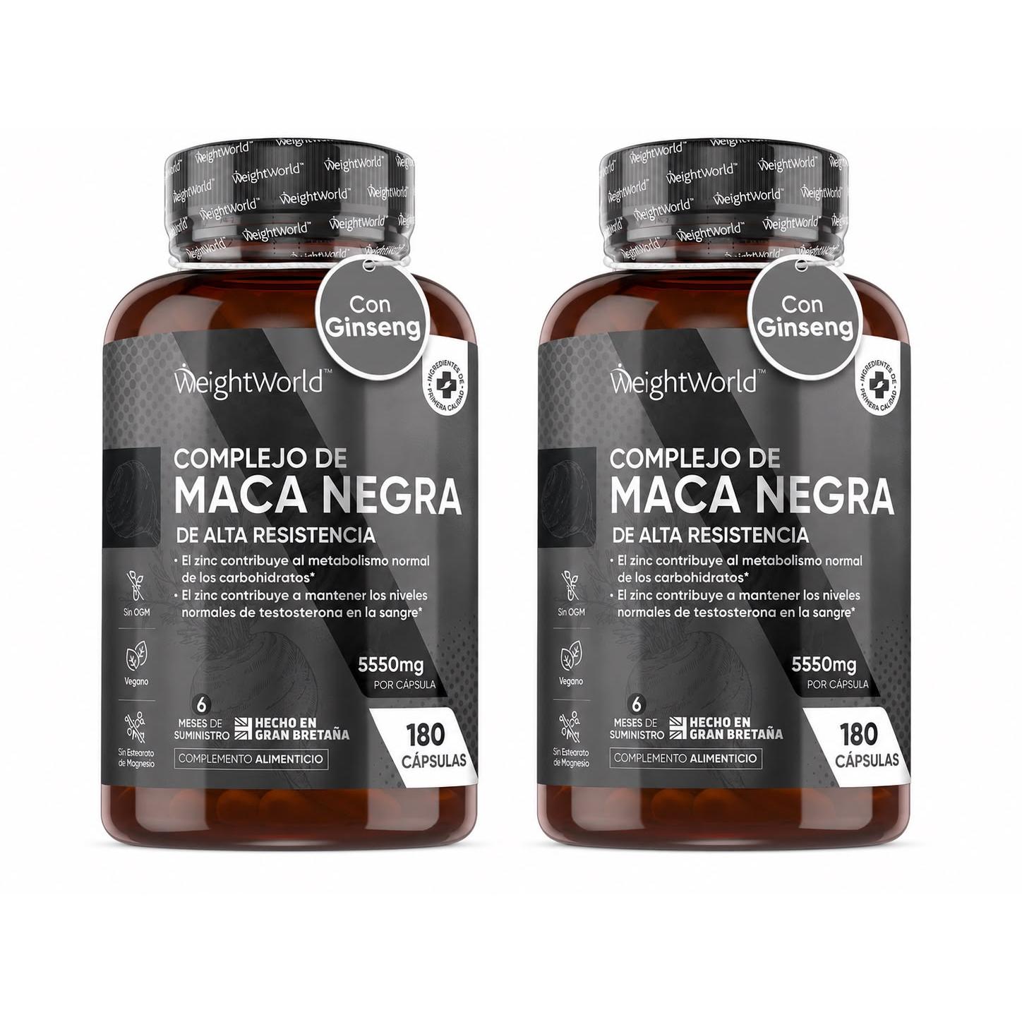 Maca Negra y Amarilla Andina Complex 5500mg de Potencia-100:6-12 Meses de Suministro, 360 Cápsulas Veganas - Con Zinc, L-Arginina, Ginseng y Pimienta Negra, Sin Estearato de Magnesio WeightWorld