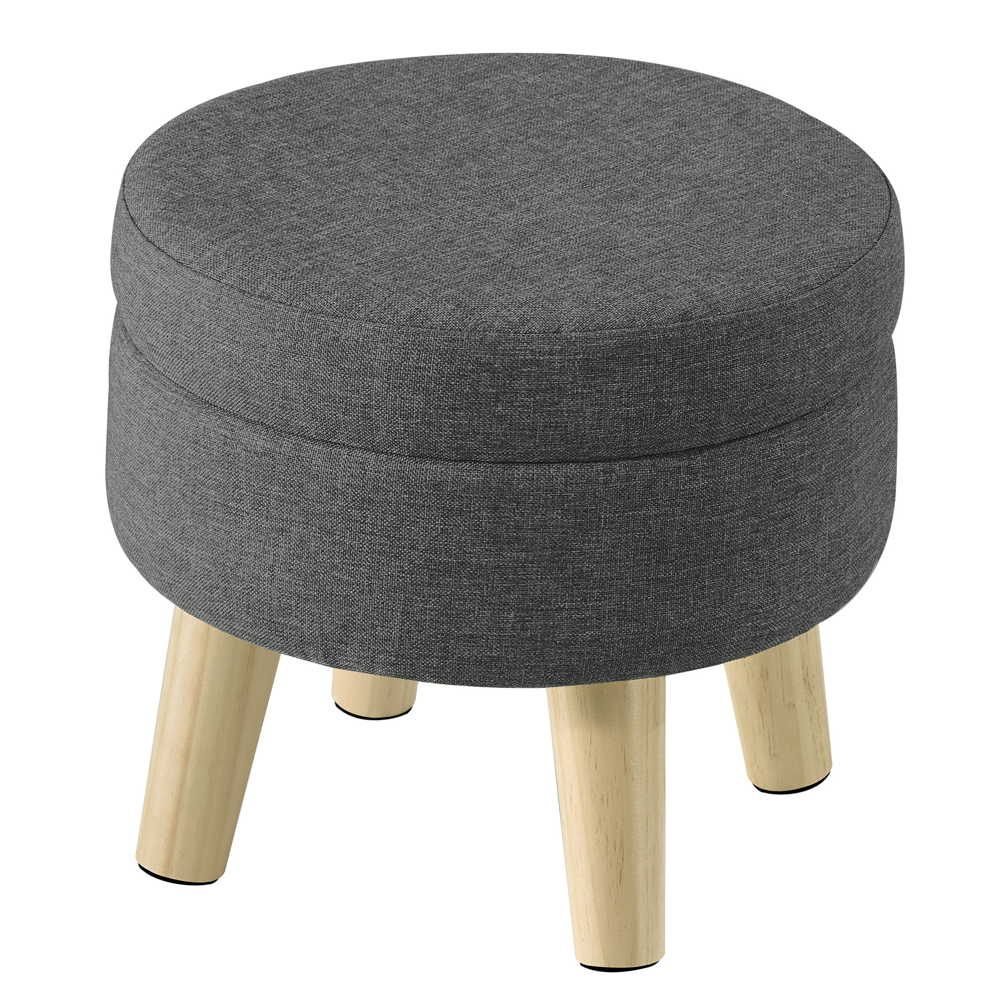 SONGMICS Puff Redondo con Almacenaje, Reposapiés Acolchado con Patas de Madera, 31 x 31 x 29 cm, Gris