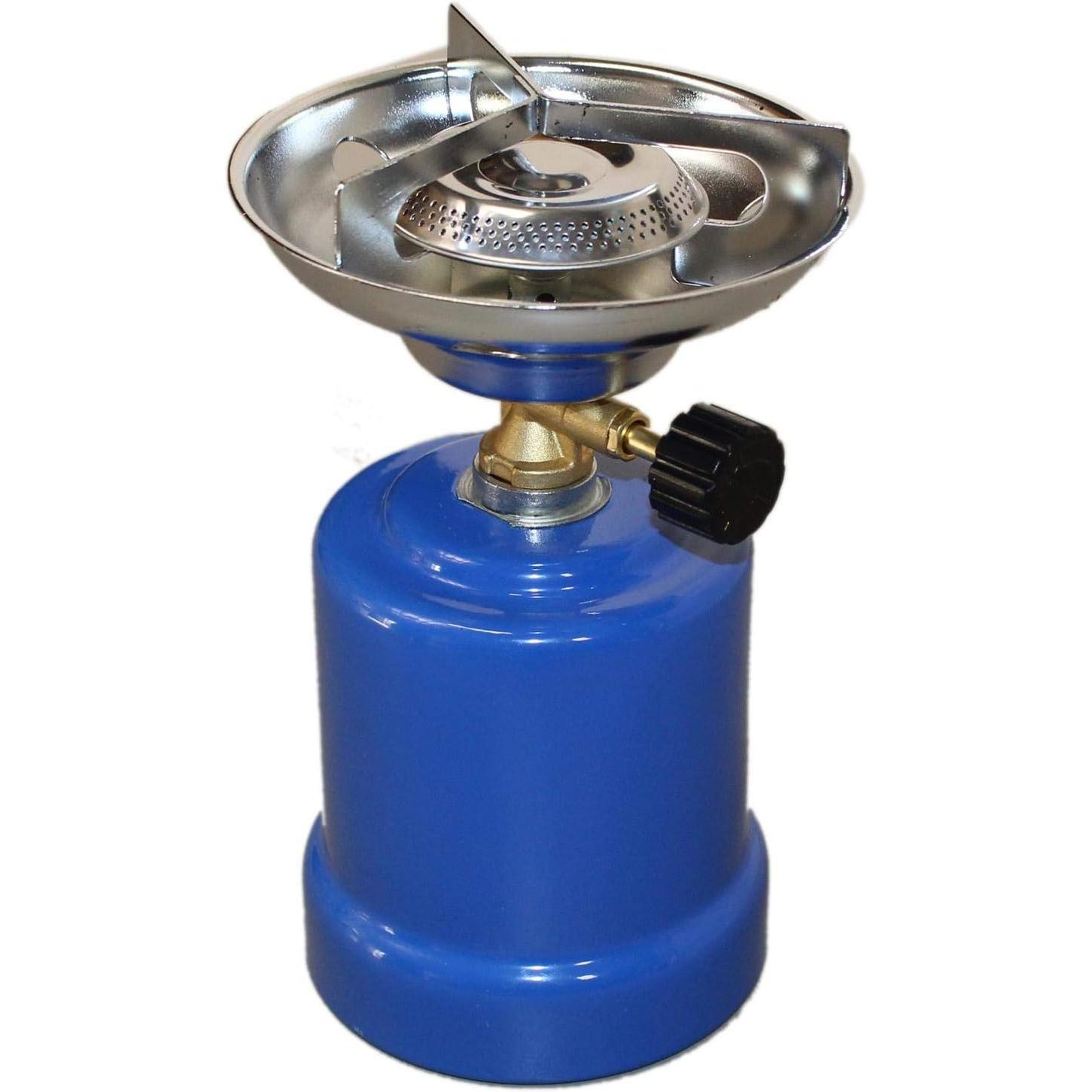 Hornillo de Gas Portátil 1,1 kW para Cartuchos de Butano 190 g – Cocina Compacta y Segura para Camping, Picnic o Playa – Encendido Manual, Bajo Consumo (80 g/h), Diseño Metálico Ligero Tipo 200 – Ideal para Aventureros y Furgoneteros