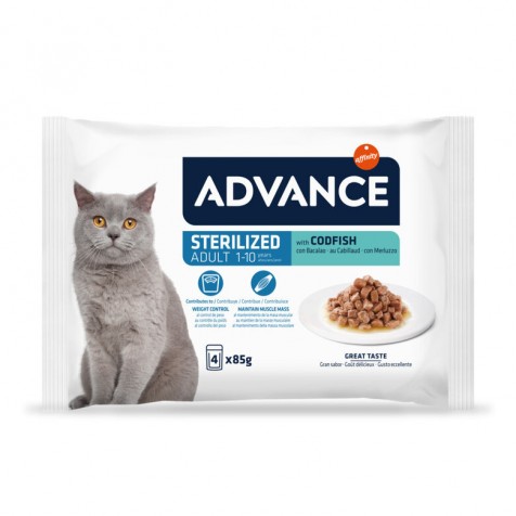 Advance Adult Esterilizados Bocaditos Bacalao Salsa para Gatos 4 x 85 gr