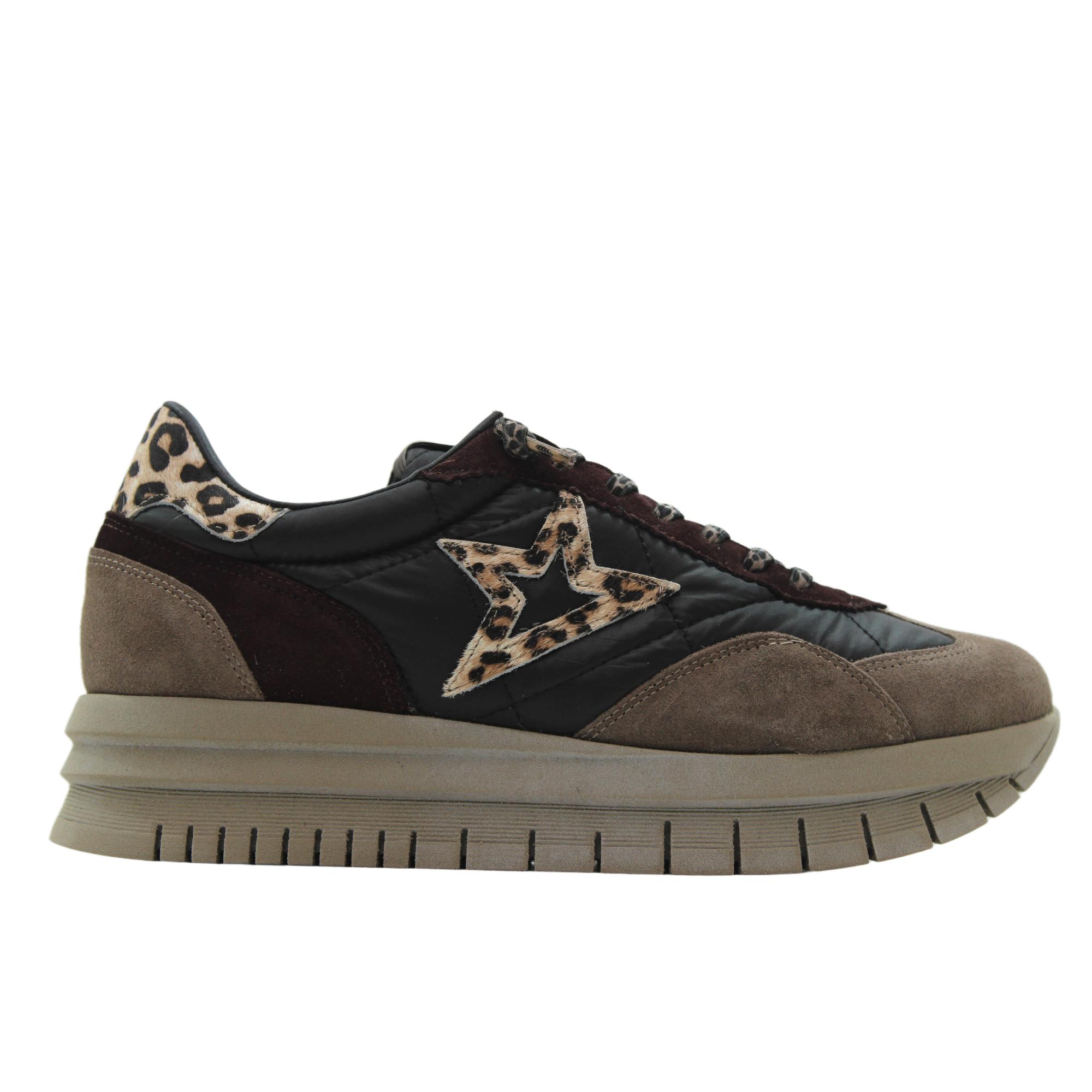 Cetti C-1259 SRA XL Sneakers casual de piel serraje y tejido acolchado, cordones elasticos, suela XL goma, para señora