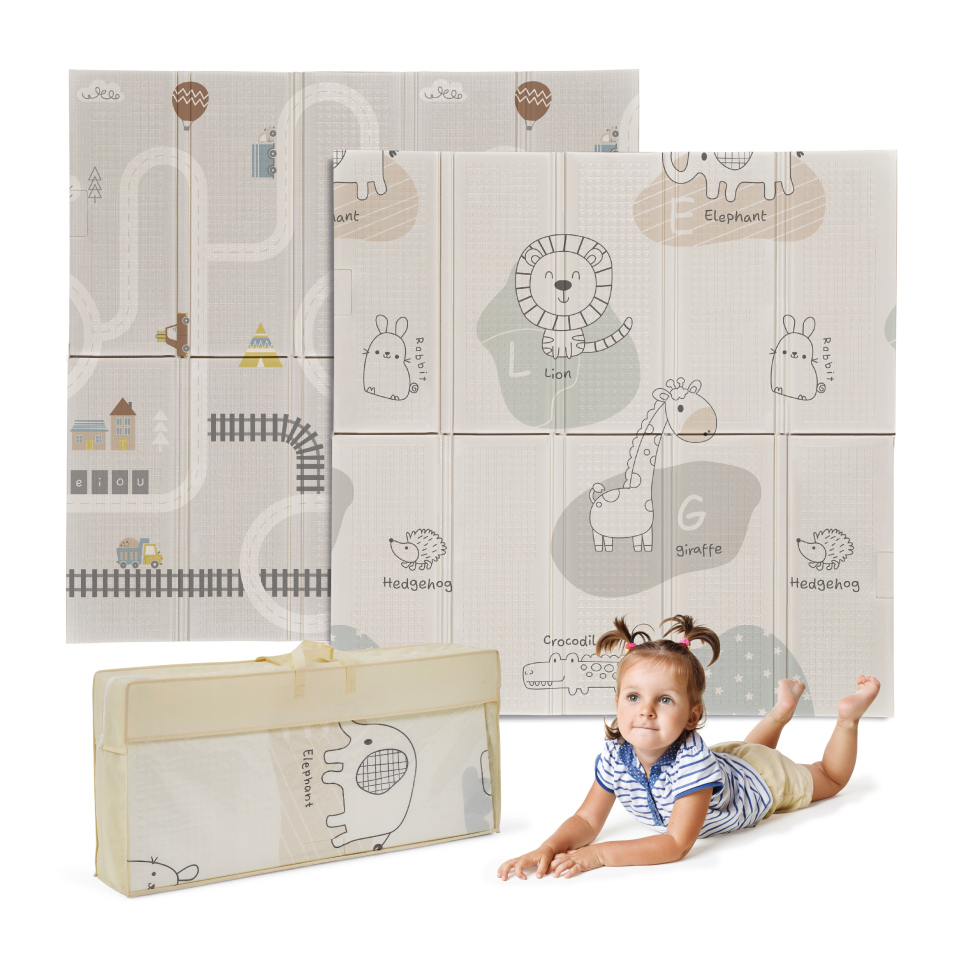 MS Trendy - Alfombra de Juegos para Bebé 120x120 cm - Doble Cara, Tapete Muy acolchado (1cm Grosos), Plegable y con Bolsa de transporte - Portátil con Bolsa de transporte - Ideal para regalo