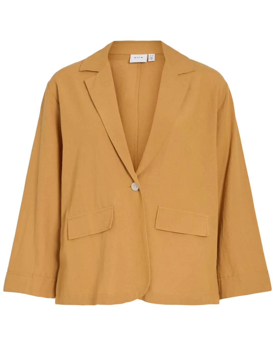 Chaqueta blazer Vila Prisilla tostado de lino para mujer