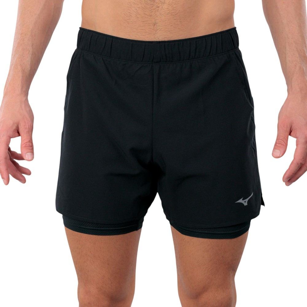 Short Mizuno Core 5,5 Inches 2 En 1 Negro J2Gbc510-09 Pantalon Running Con Malla Hombre