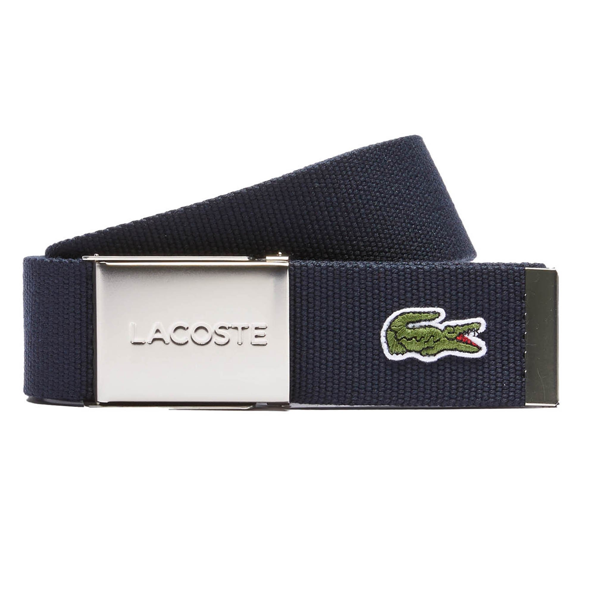 LACOSTE Cinturón de Hombre de Tela - Estuche práctico, Cierre de Hebilla deslizante grabado