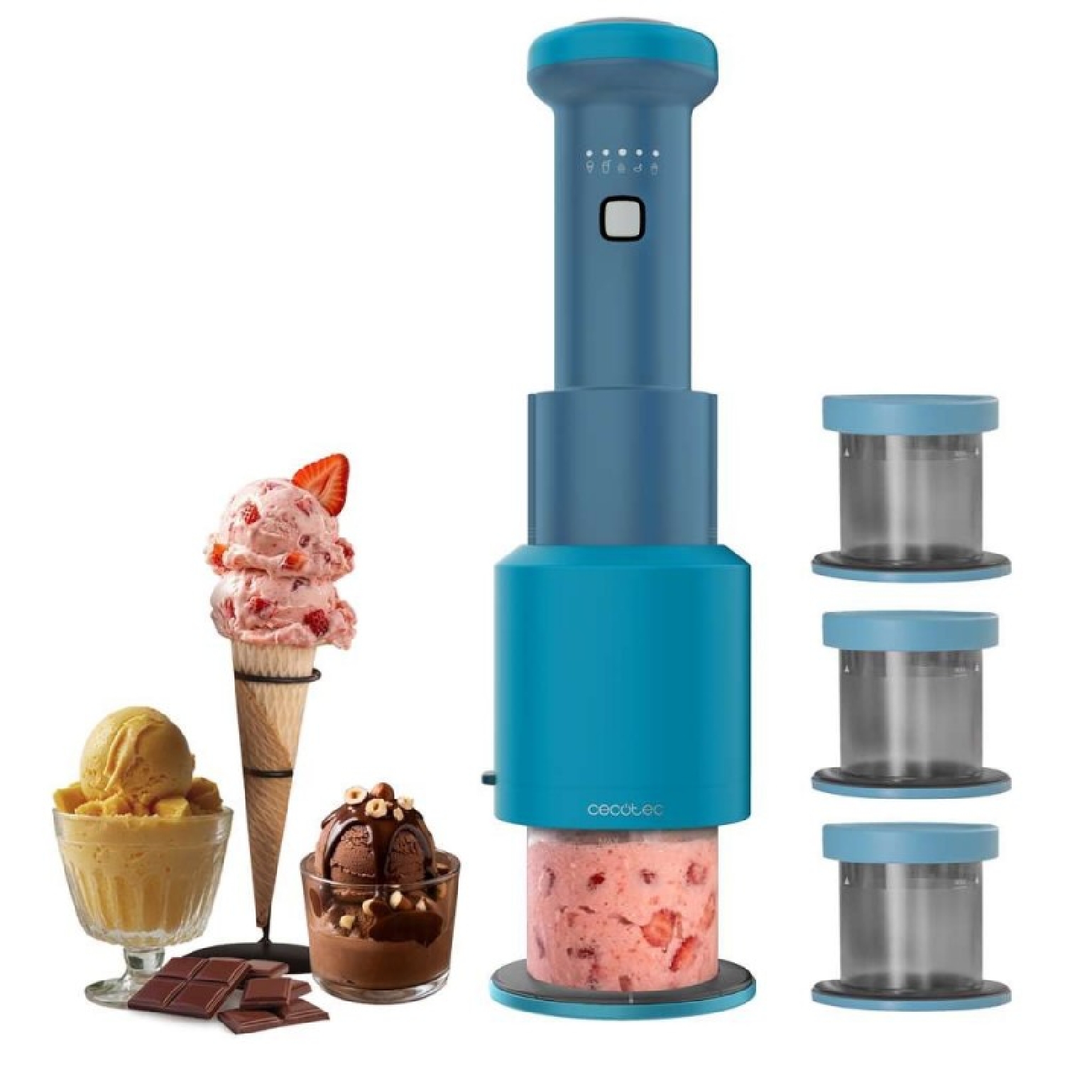 Cecotec Heladera de Mano Gelatec Easymove. 5 Programas, Mezcla Vertical Cremosa, Helados, Sorbetes y Bebidas en 3 Pasos