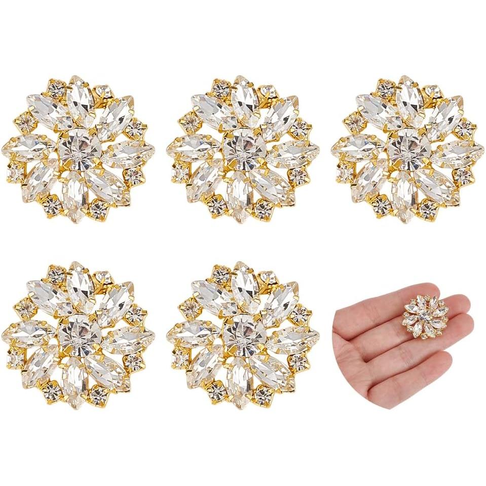FINGERINSPIRE 6 botones de aleación de Flores con diamantes de imitación de 27,5mm, botones de Diamantes de imitación de cristal de Dorado Claro With 1 Agujero, botones para Coser EN LA Parco trasera
