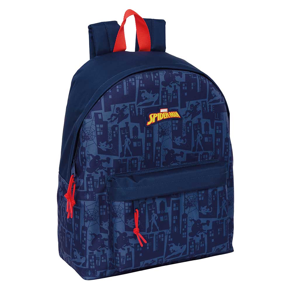 SAFTA | Mochila Escolar Guardería Spider-Man Adaptable a Carro (Sin Carro) Compartimento Principal con Cremallera y Tarjeta Identificación, Hombreras y Espalda Ergonómicas Acolchadas, Infantil