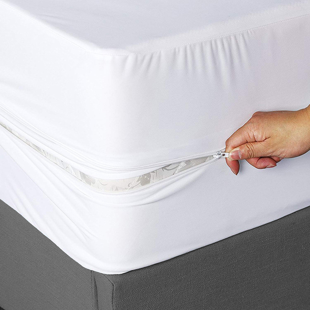 Om Home  Funda de edredón impermeable complete Cerrada with Cremallera, Sábana bajera a prueba de Polvo para Cama Doble, Twin, Full, Queen, King, 6 lados