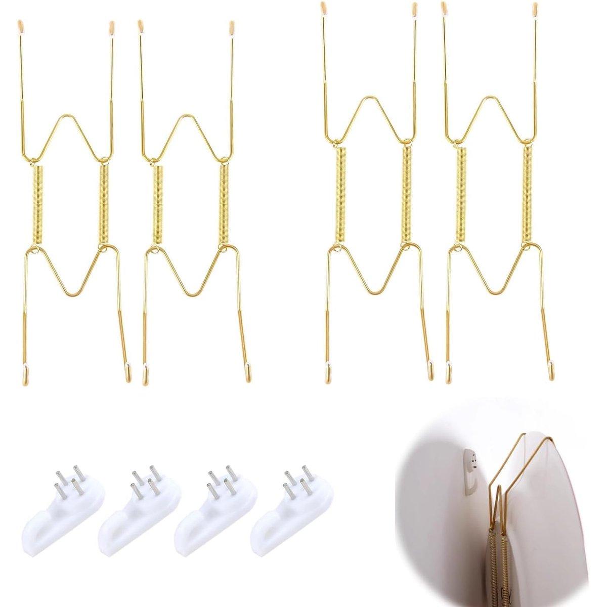Om Home Ganchos de pared - 4 piezas - XL - 30 cm - Dorados - Ganchos invisibles para tableros - Soporte de decoración de pared para el hogar - Ganchos de pared invisibles - Para colgar tableros decorativos y obras de arte - Incluye clavos que no dejan mar