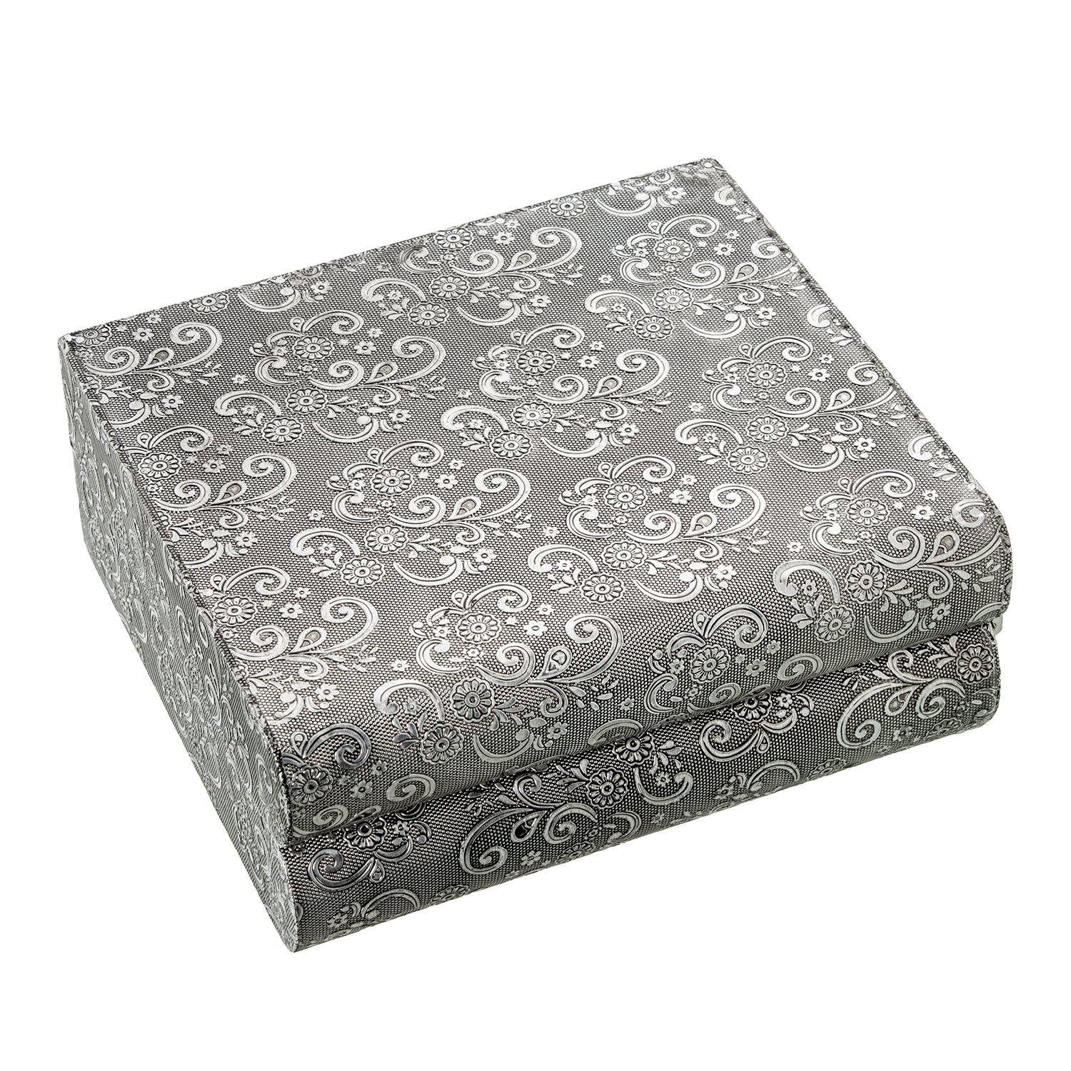 Joyero metal plateado con espejodecoración arabescos 23x19x9cm