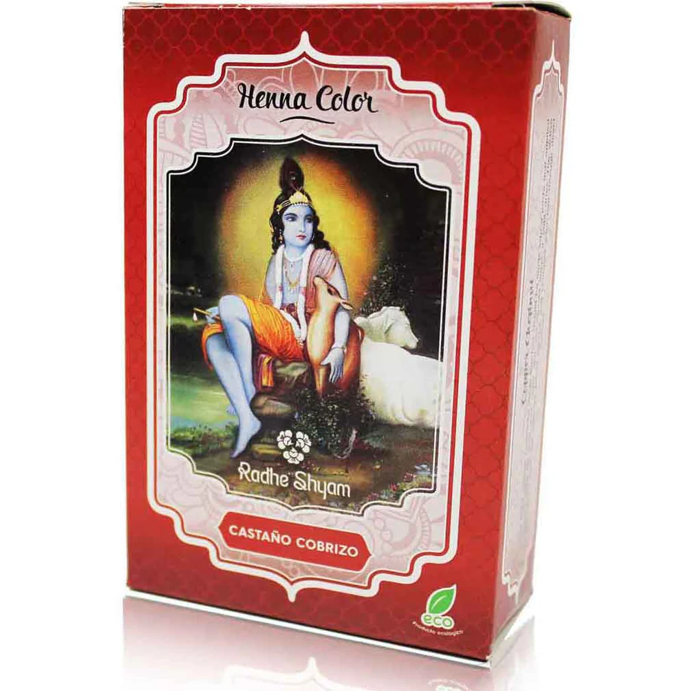 🌰 Radhe Shyam Henna Castaño Cobrizo en Polvo 100g | Tinte Vegetal Natural para el Cabello 🌿 Sin Amoníaco ✨ Color Cálido con Brillo Natural y Cobertura de Canas