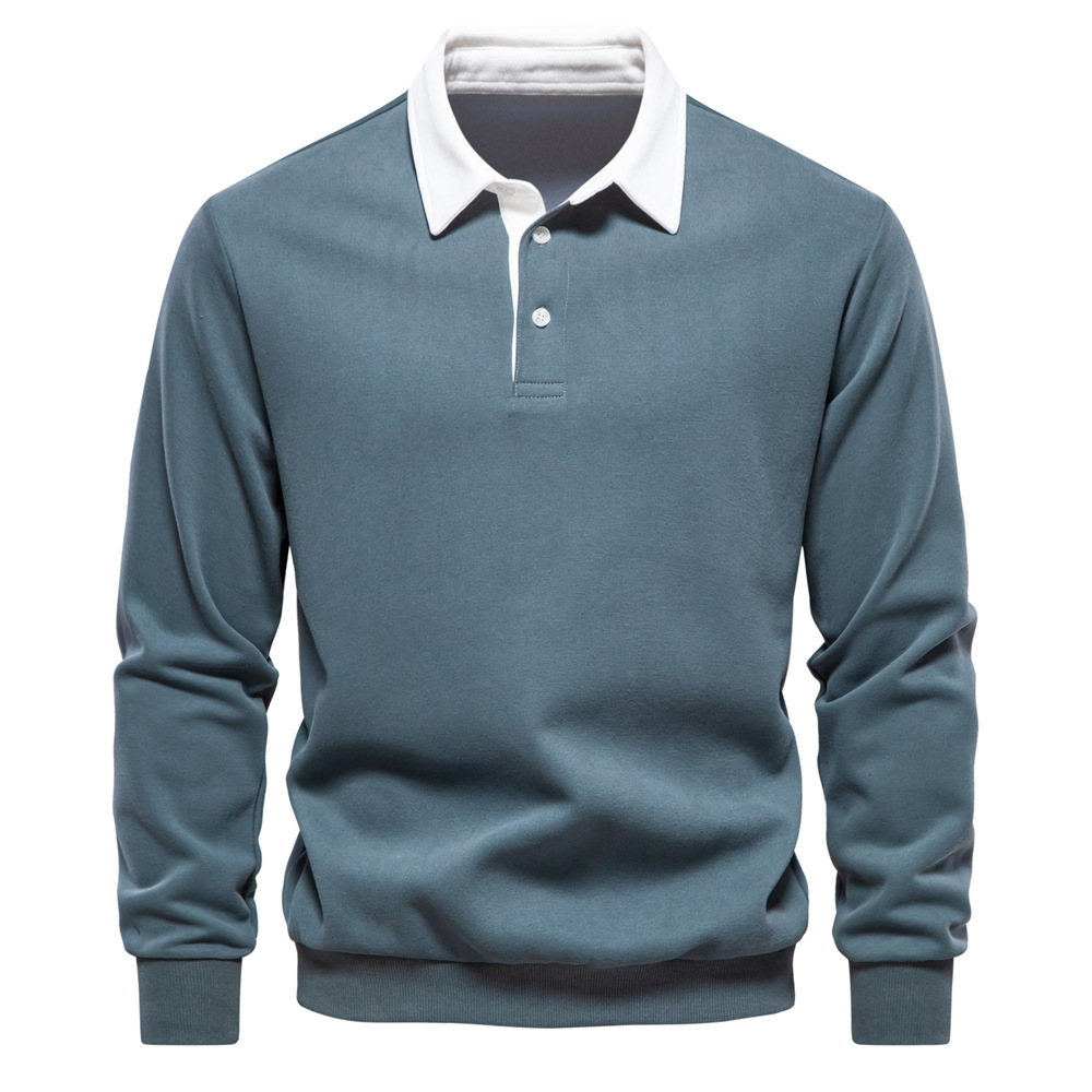 TK Sudadera de manga larga tipo polo para hombre, ideal para otoño - Prenda casual de alta calidad