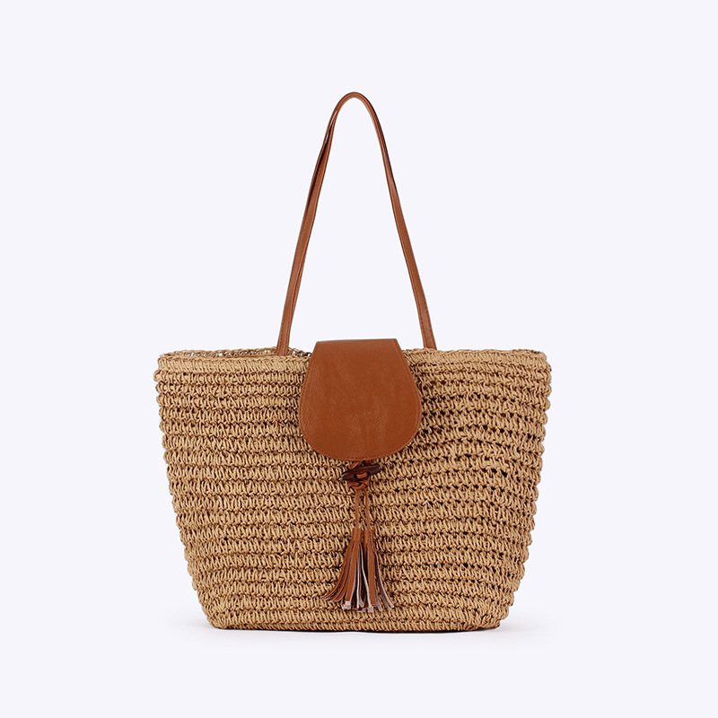 Bolso de hombro de paja para mujer, ideal para el verano. Bolso de mano grande, informal, tejido, perfecto para la playa o como accesorio de viaje, con borlas