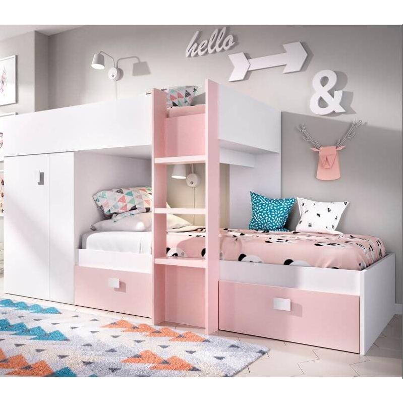 MOBELCENTER - Cama Tren Groe Blanco y Rosa 271 cm x 111 cm x 150 cm