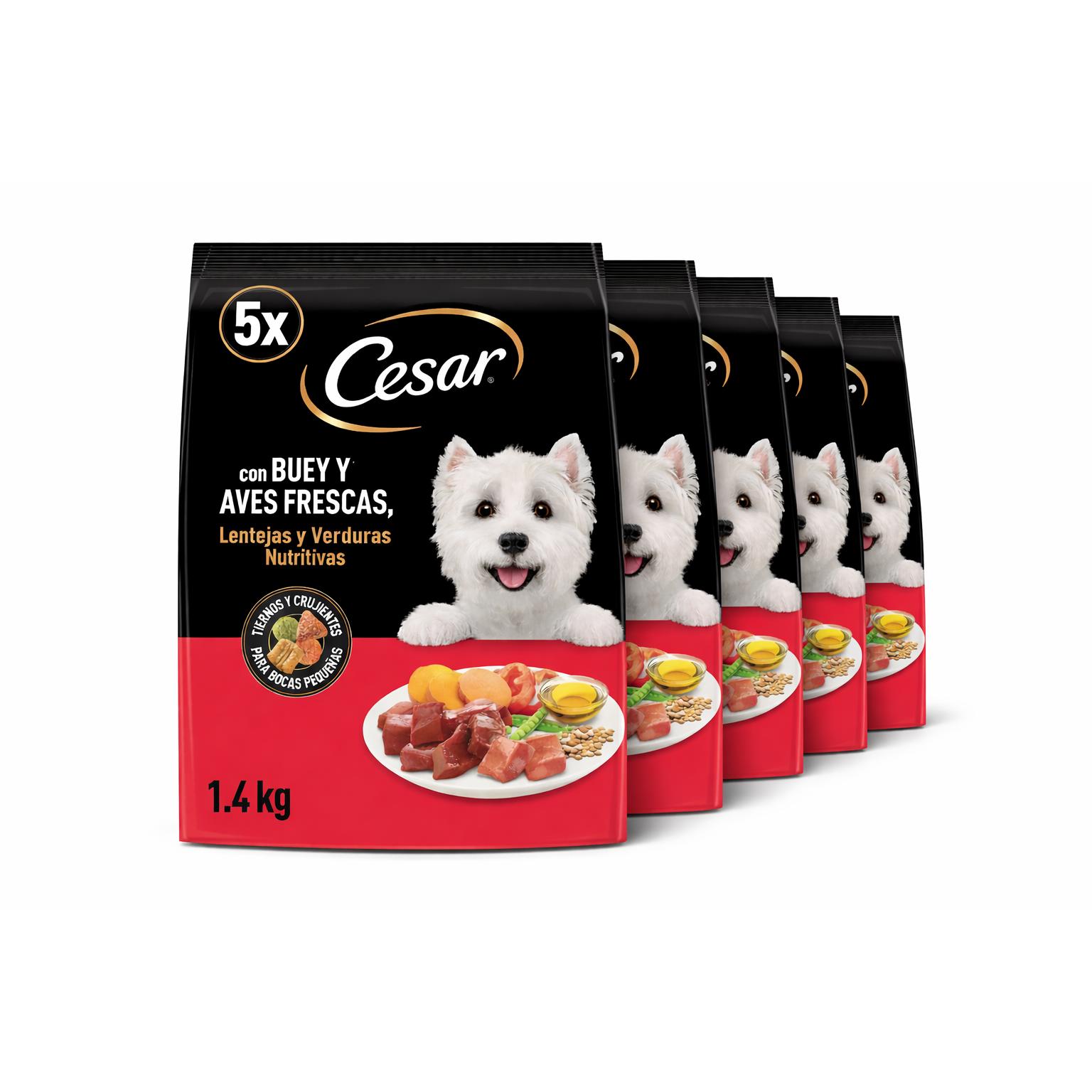 Cesar Pienso Semi húmedo para Perro. Sabor Ternera y Aves. 5 x 1,4Kg