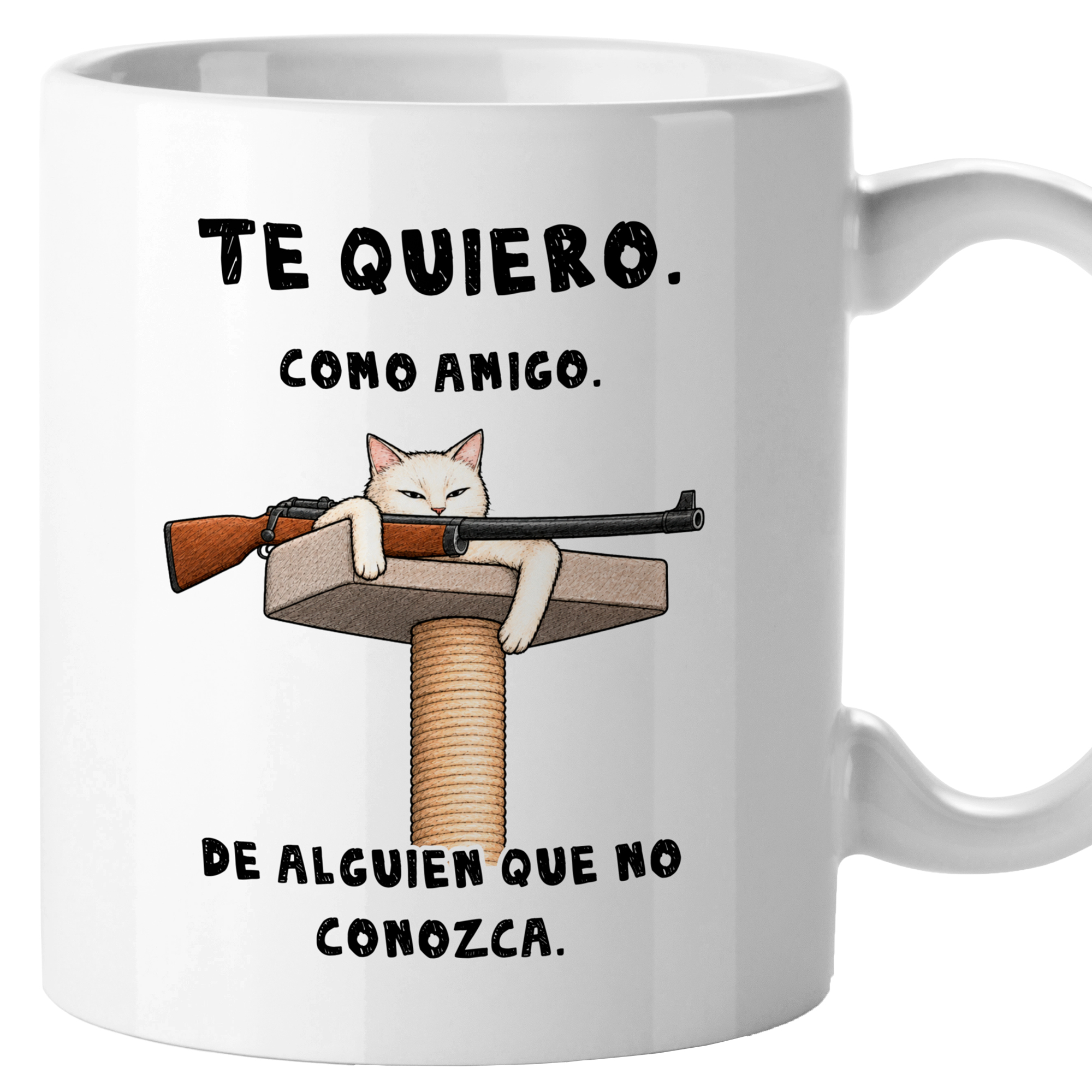 El Kraken - Taza gato 'Te quiero como amigo del alguien que no conozca' de cerámica 330 mL , tazas originales, divertida, mensaje gracioso, humor, ideal para amigo invisible, compañeros de trabajo, oficina
